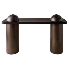 Table console Silo en frêne noirci et bronze huilé (avec dômes)