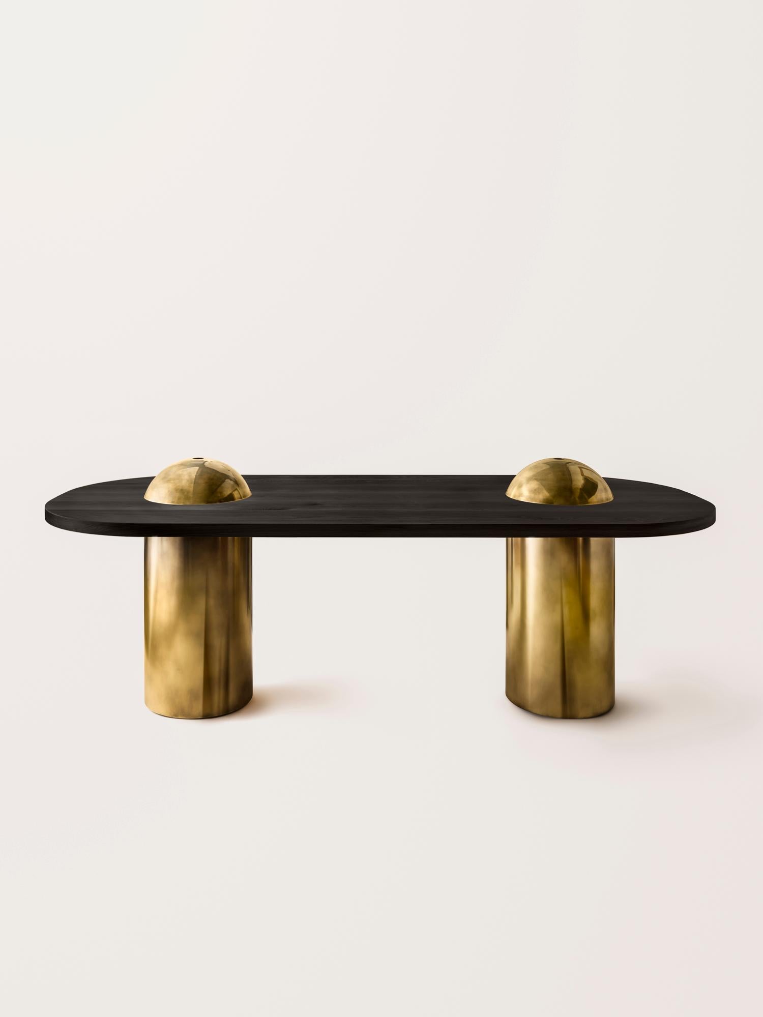 Silo Dining Table - Ebonized Walnut and Burnished Brass For Sale 5