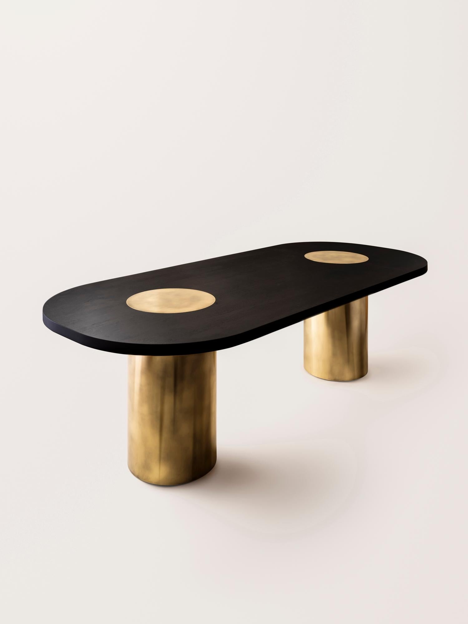 American Silo Dining Table - Ebonized Walnut and Burnished Brass For Sale