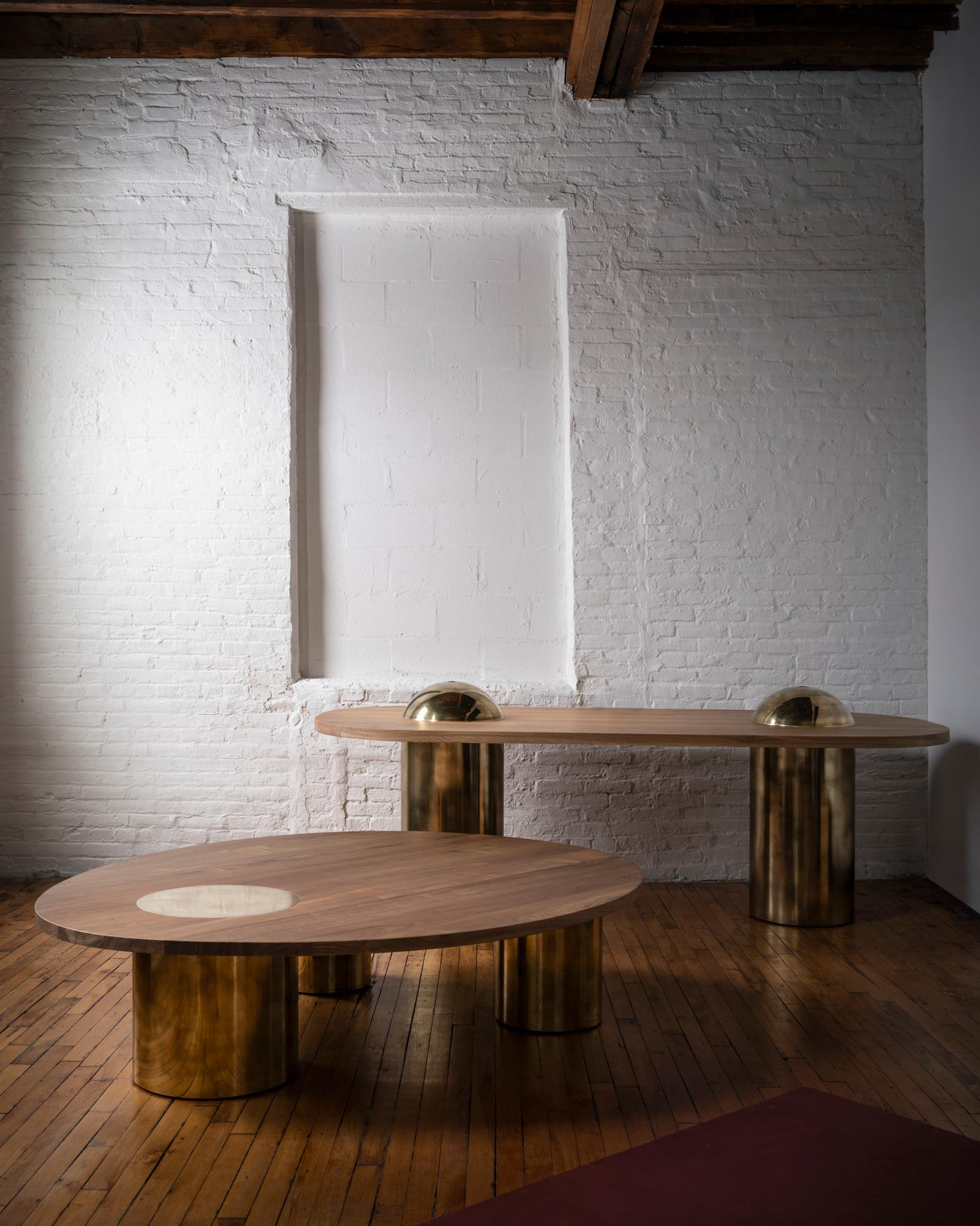 Silo Dining Table - Ebonized Walnut and Burnished Brass For Sale 4