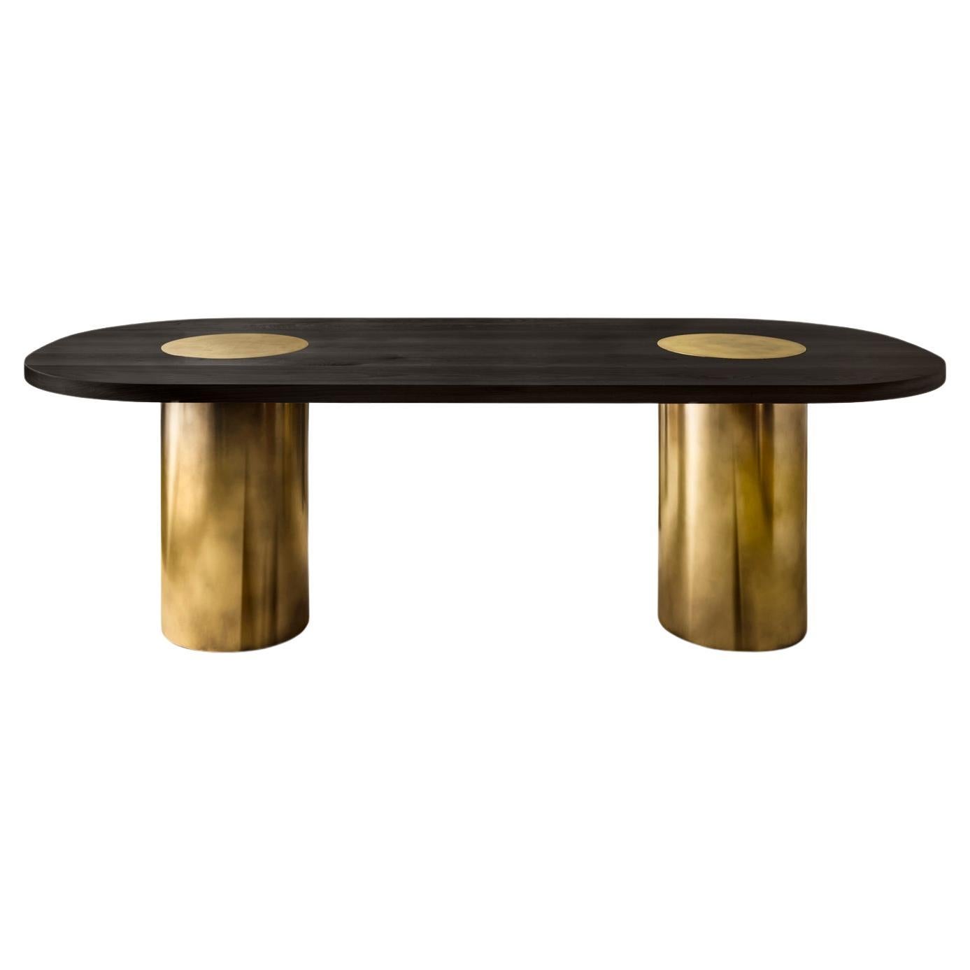 Silo Dining Table - Ebonized Walnut and Burnished Brass For Sale