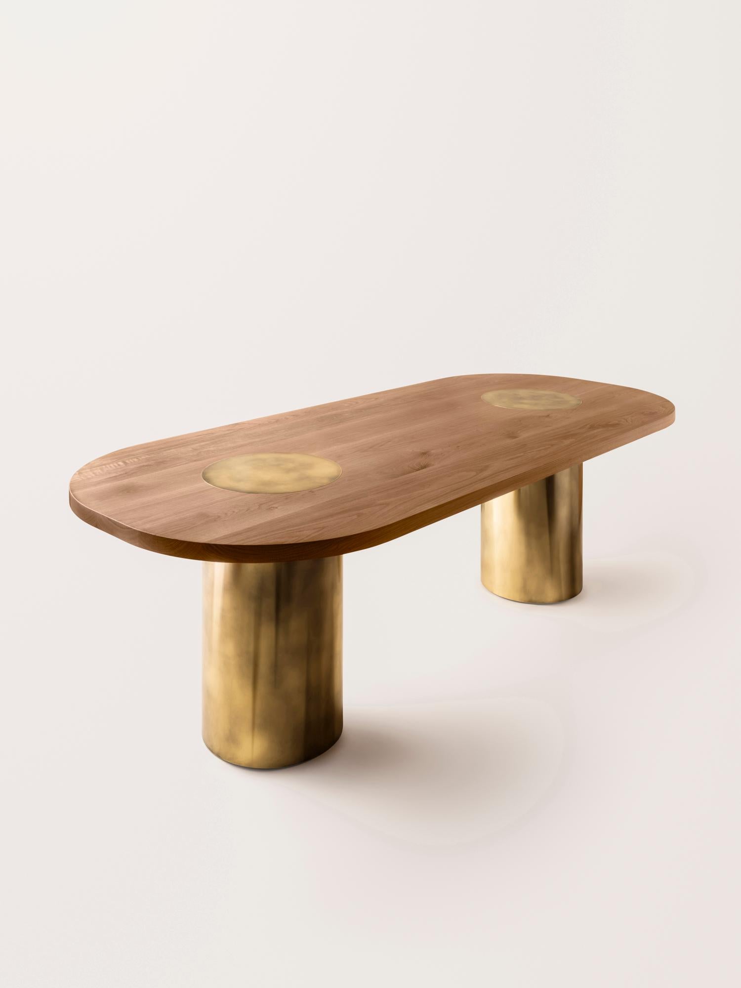 American Silo Dining Table - Natural Oak and Burnished Brass For Sale