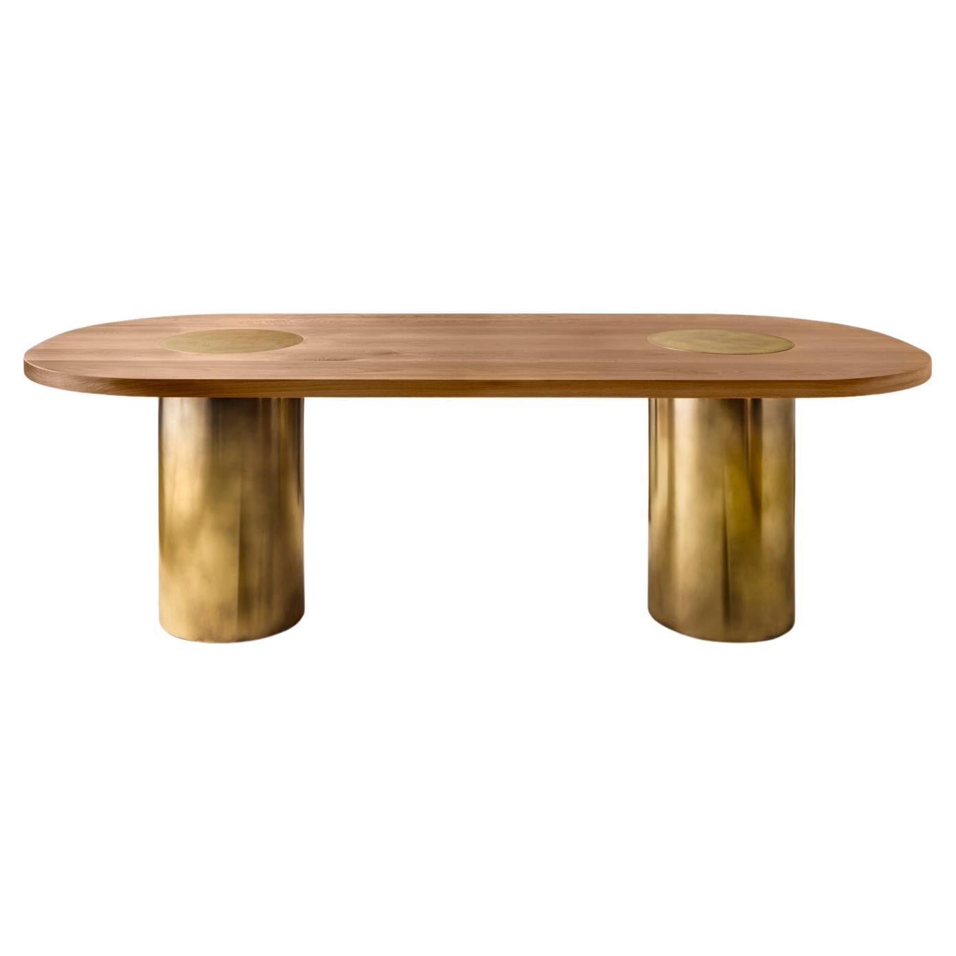 Silo Dining Table - Natural Oak and Burnished Brass For Sale