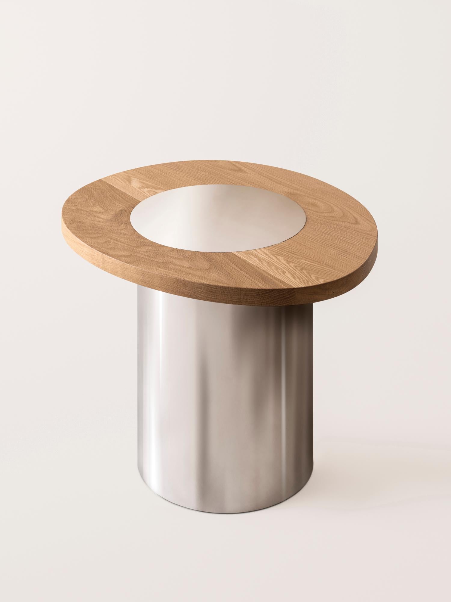American Silo Side Table Large - Oak and Polished Stainless Steel For Sale