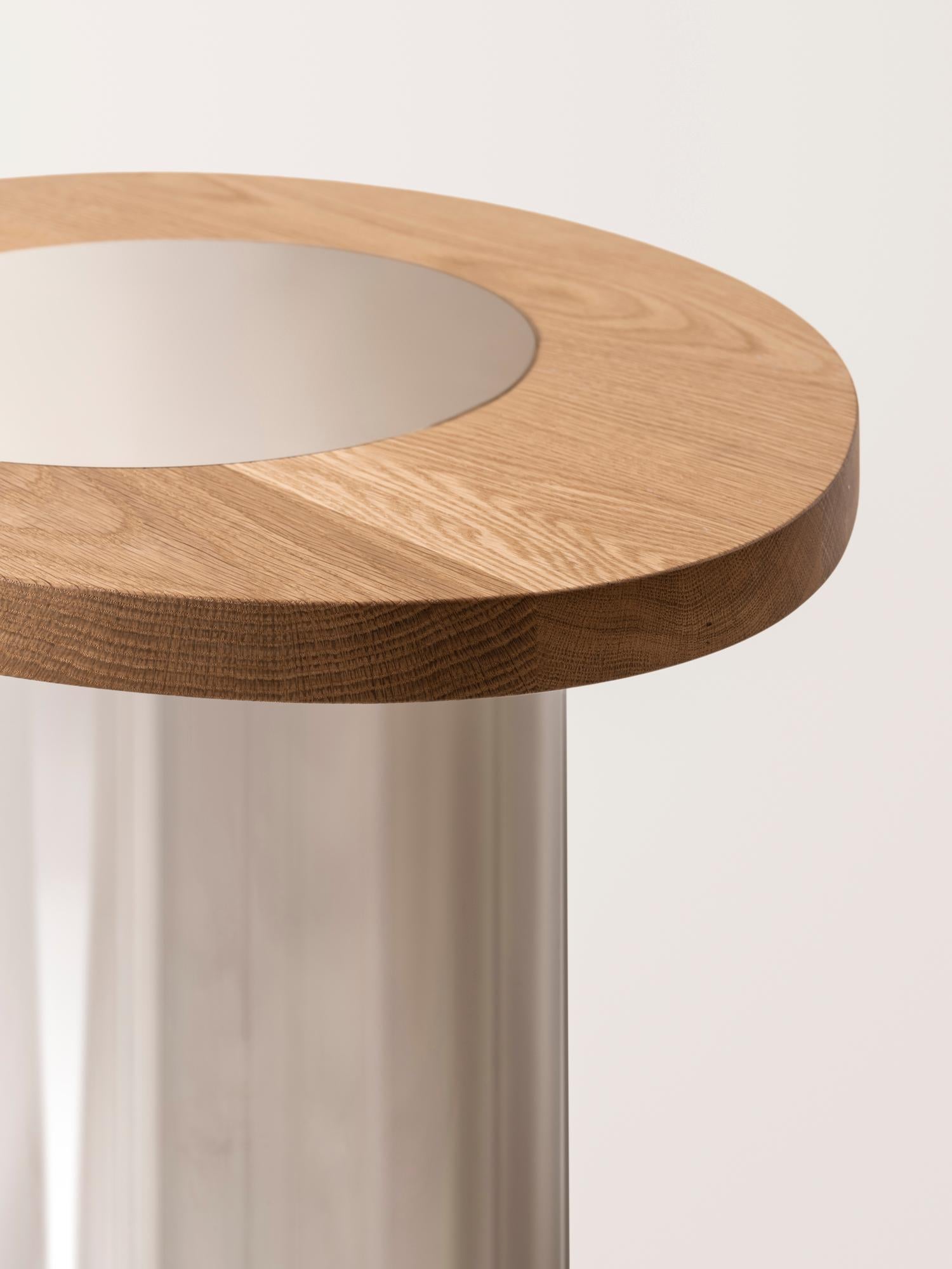 Silo Side Table Large - Oak and Polished Stainless Steel For Sale 1
