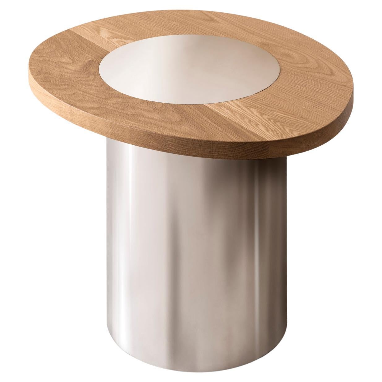 Silo Side Table Large - Oak and Polished Stainless Steel For Sale