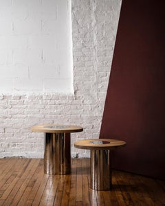 Mesa Auxiliar Konekt Silo Mediana - Roble y Acero Inoxidable Pulido