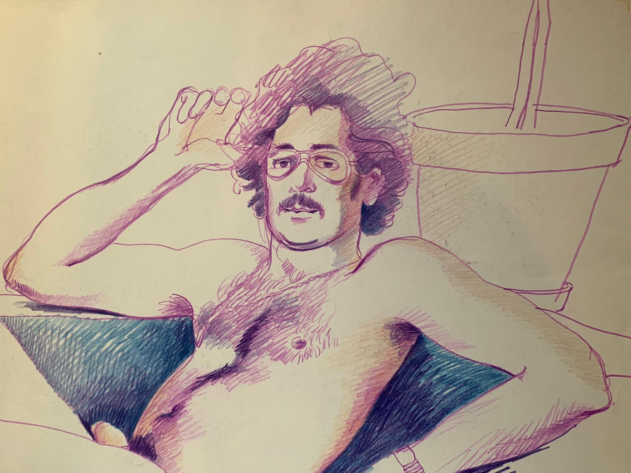 Pop-Art portrait of the naked man. 1970s. Marco Silombria  - Painting by Silombria Marco