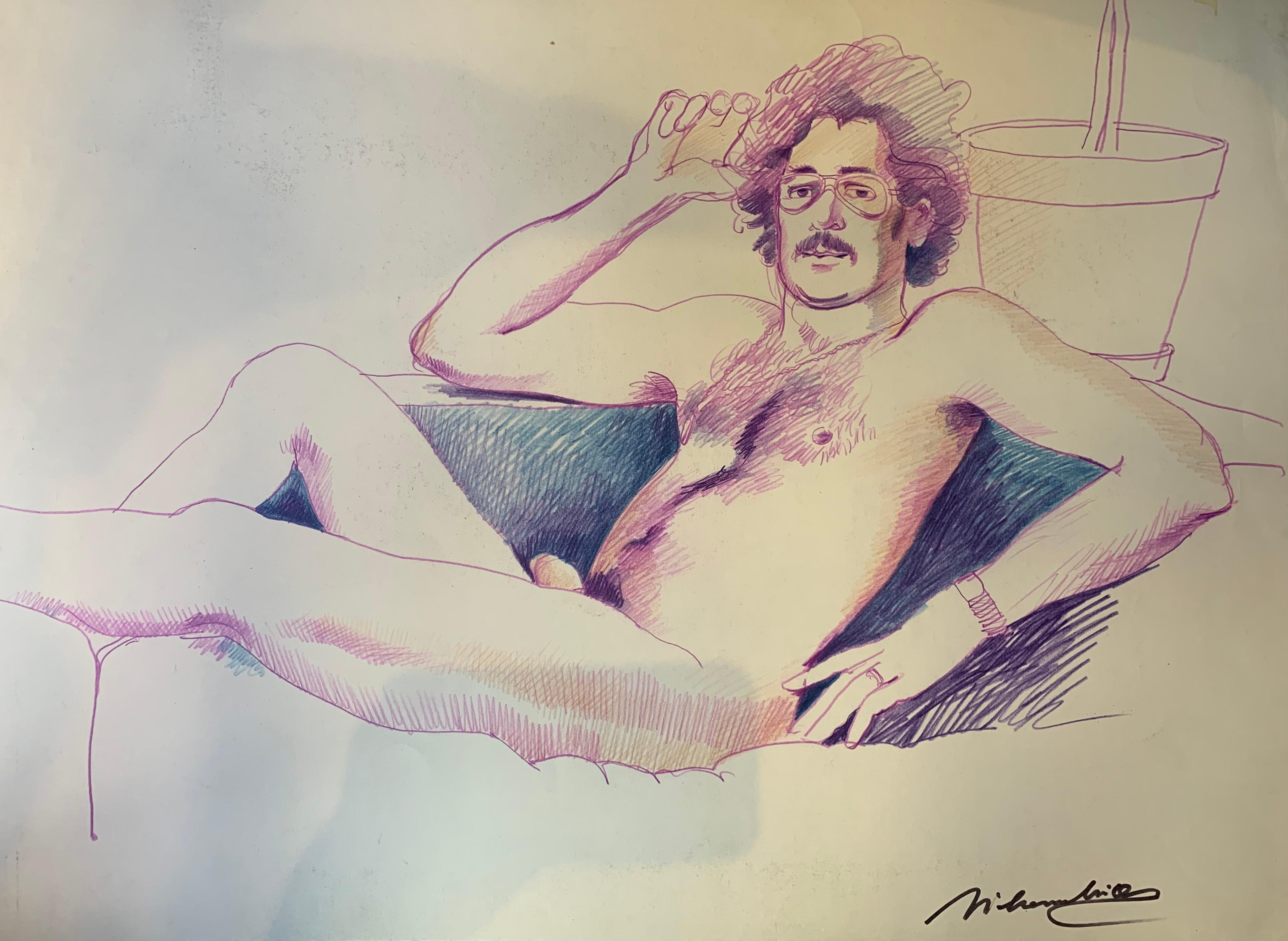 Silombria Marco Nude Painting - Pop-Art portrait of the naked man. 1970s. Marco Silombria 