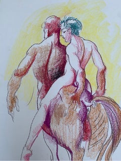Achille chevauchant le cheval du Centaure Chiron de Marco Silombria. Signé par l'artiste.