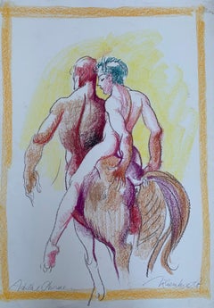 Aquiles montando al centauro Quirón por Marco Silombria. Firmado por el artista. 
