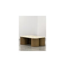 Silos Coffee Table in Steel, Paper, Vegetable Leather & Travertine by UNIQKA
