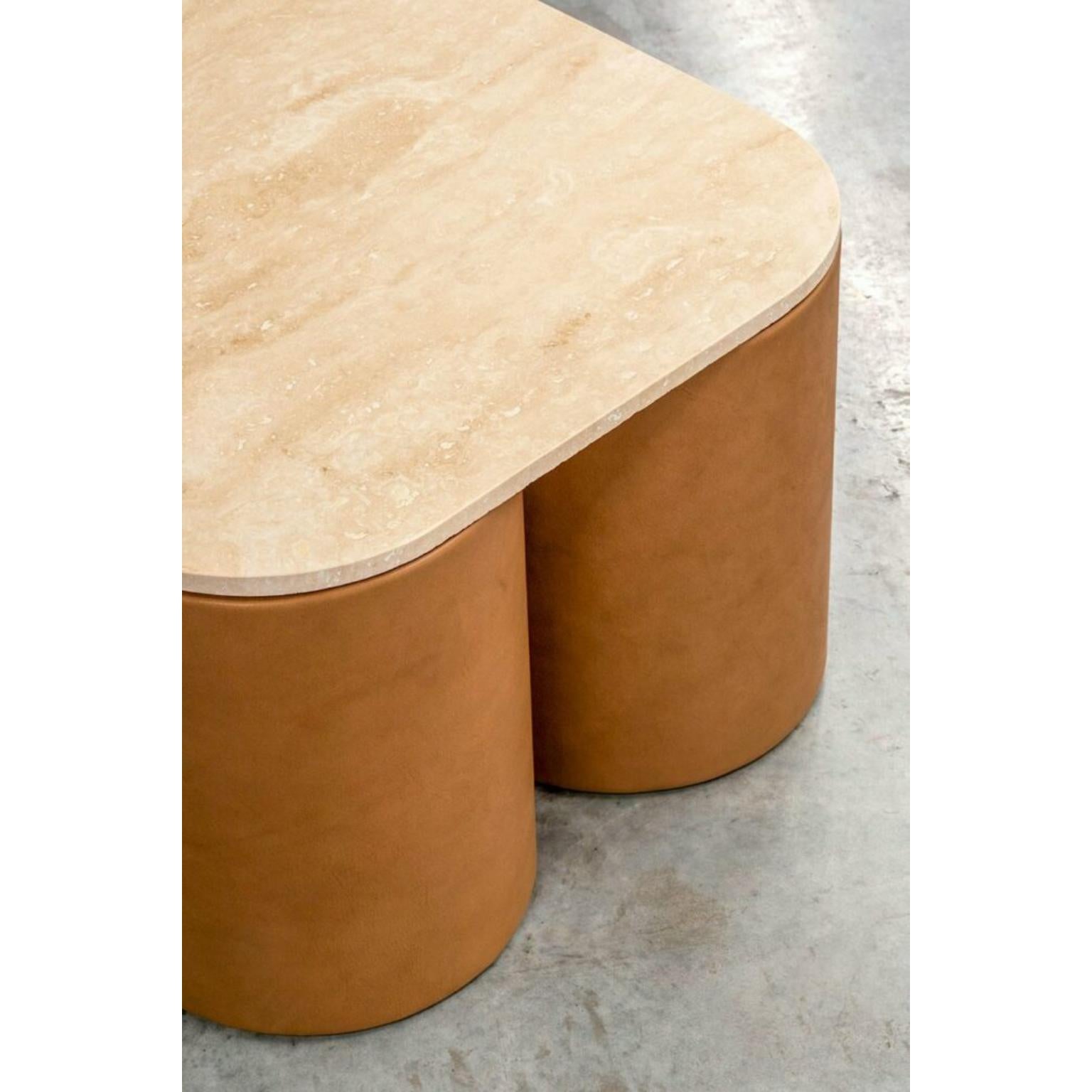 Post-Modern Silos Coffee Table in Steel, Paper, Vegetable Leather & Travertine by UNIQKA For Sale