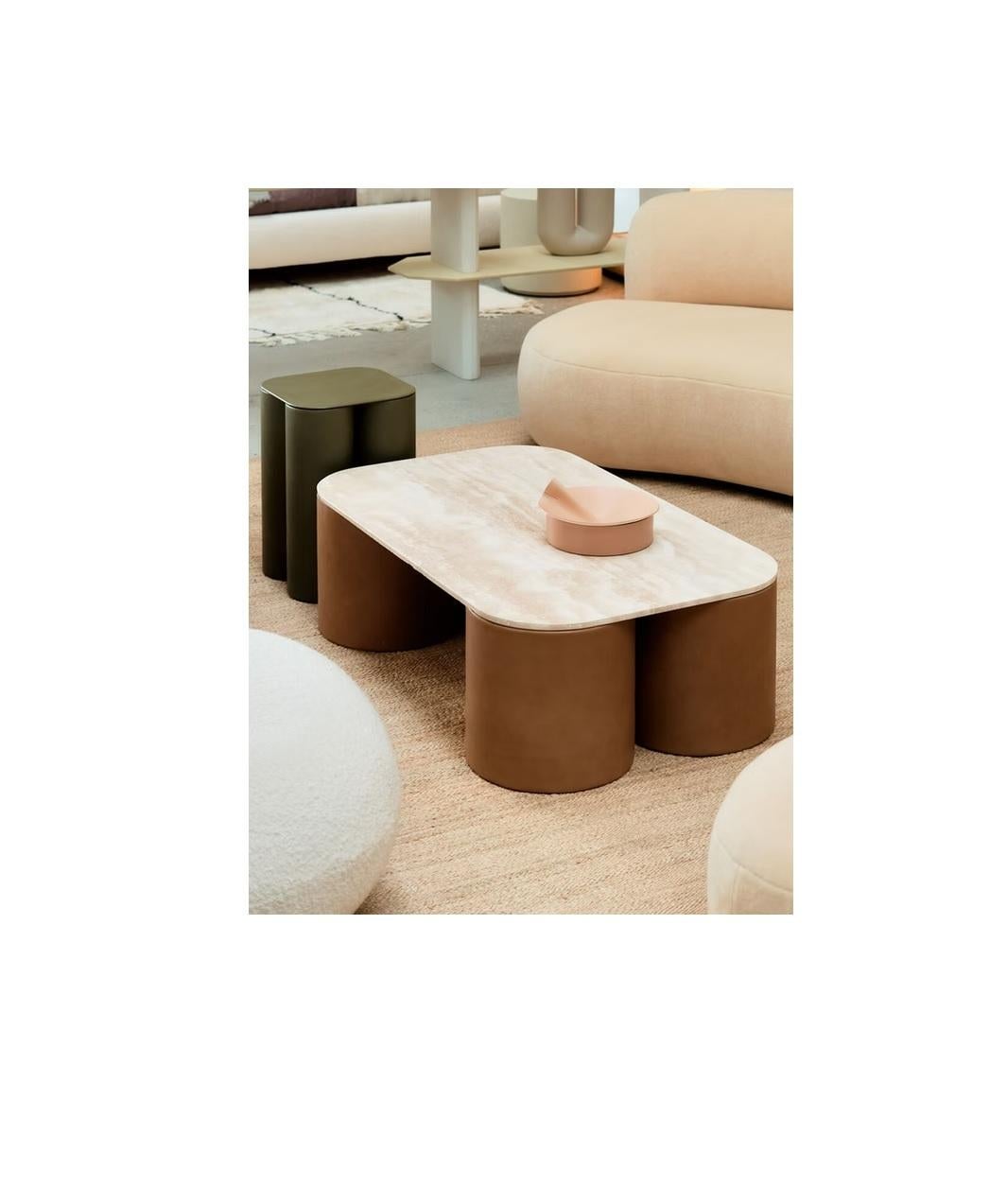 Other Silos Coffee Table in Steel, Paper, Vegetable Leather & Travertine by UNIQKA For Sale