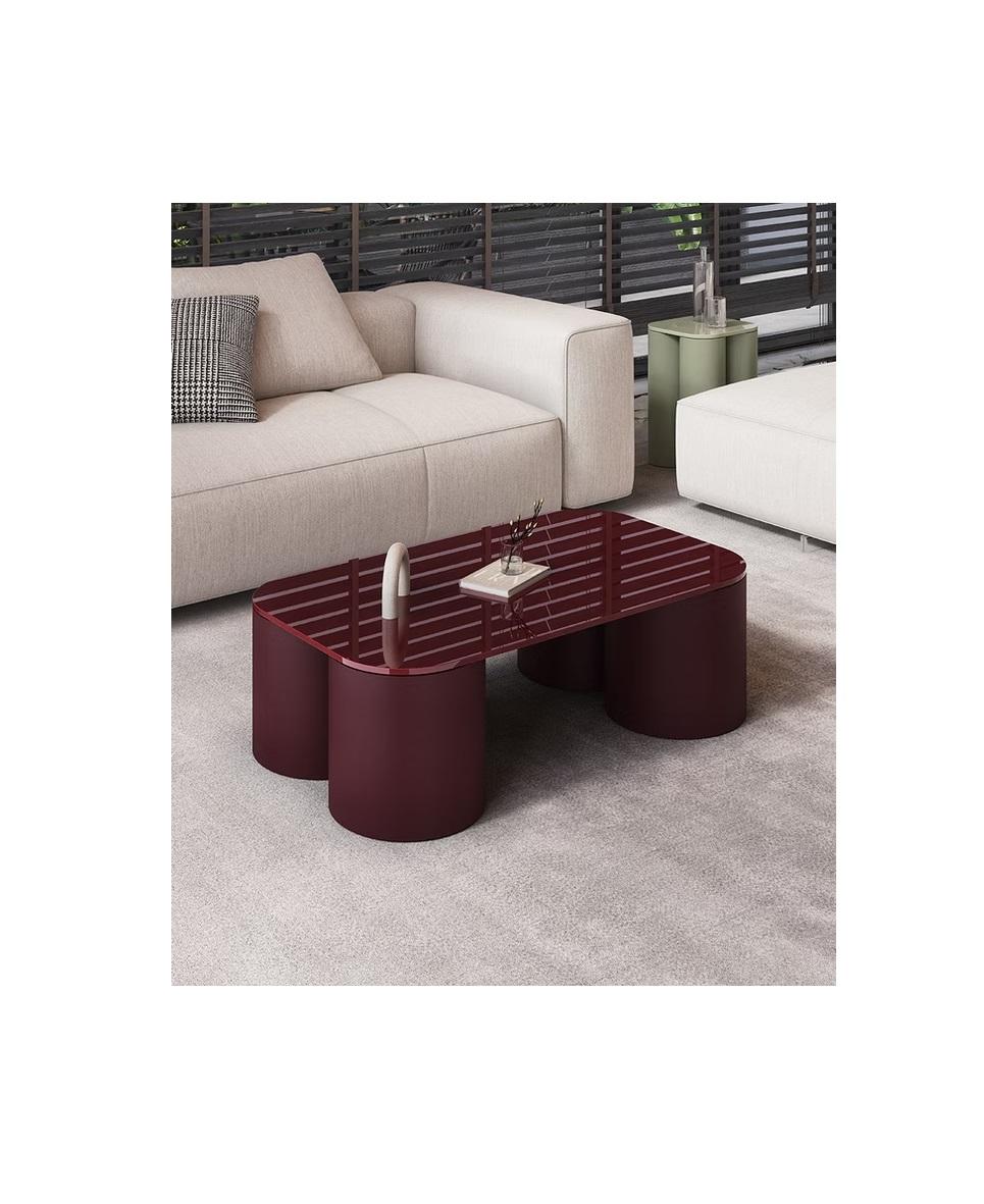 Silos Coffee Table in Steel, Paper, Vegetable Leather & Travertine by UNIQKA In New Condition For Sale In Geneve, CH