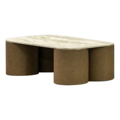 Silos Coffee Table in Steel, Paper, Vegetable Leather & Travertine by UNIQKA