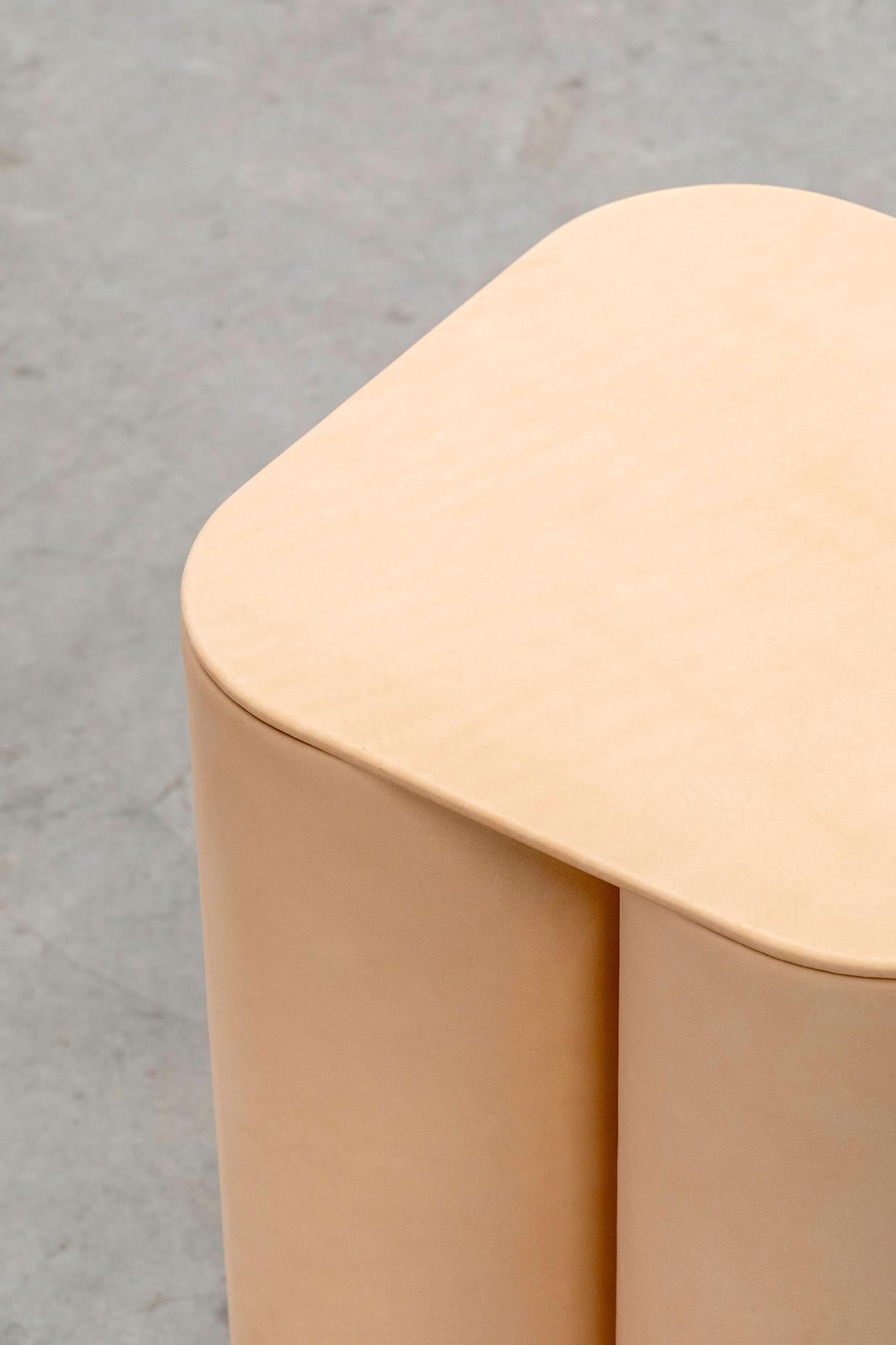 Post-Modern Silos Medium Side Table in Steel, Paper & Vegetable Tanned Leather by UNIQKA For Sale