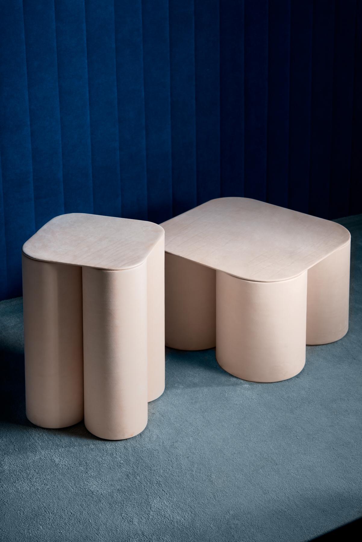 Other Silos Medium Side Table in Steel, Paper & Vegetable Tanned Leather by UNIQKA For Sale