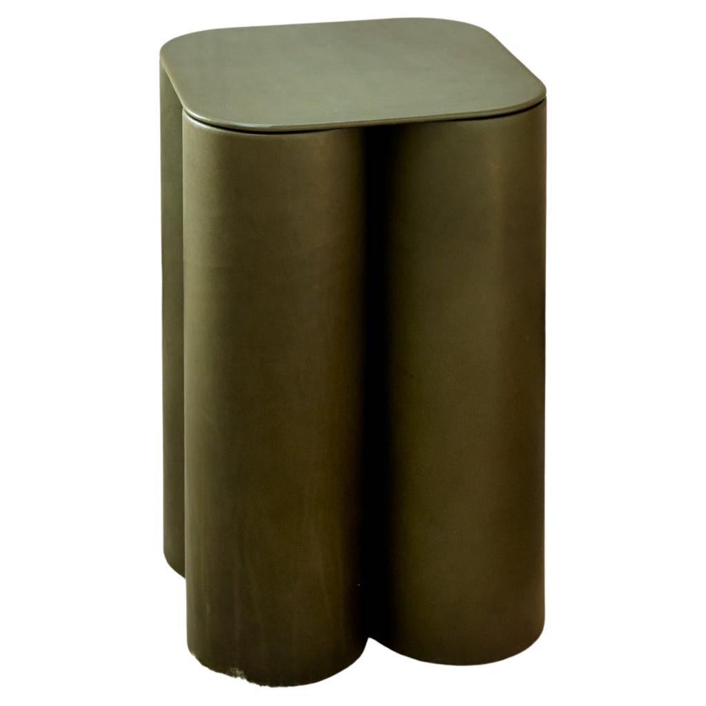 Silos Small Side Table in Steel, Paper & Vegetable Tanned Leather by UNIQKA