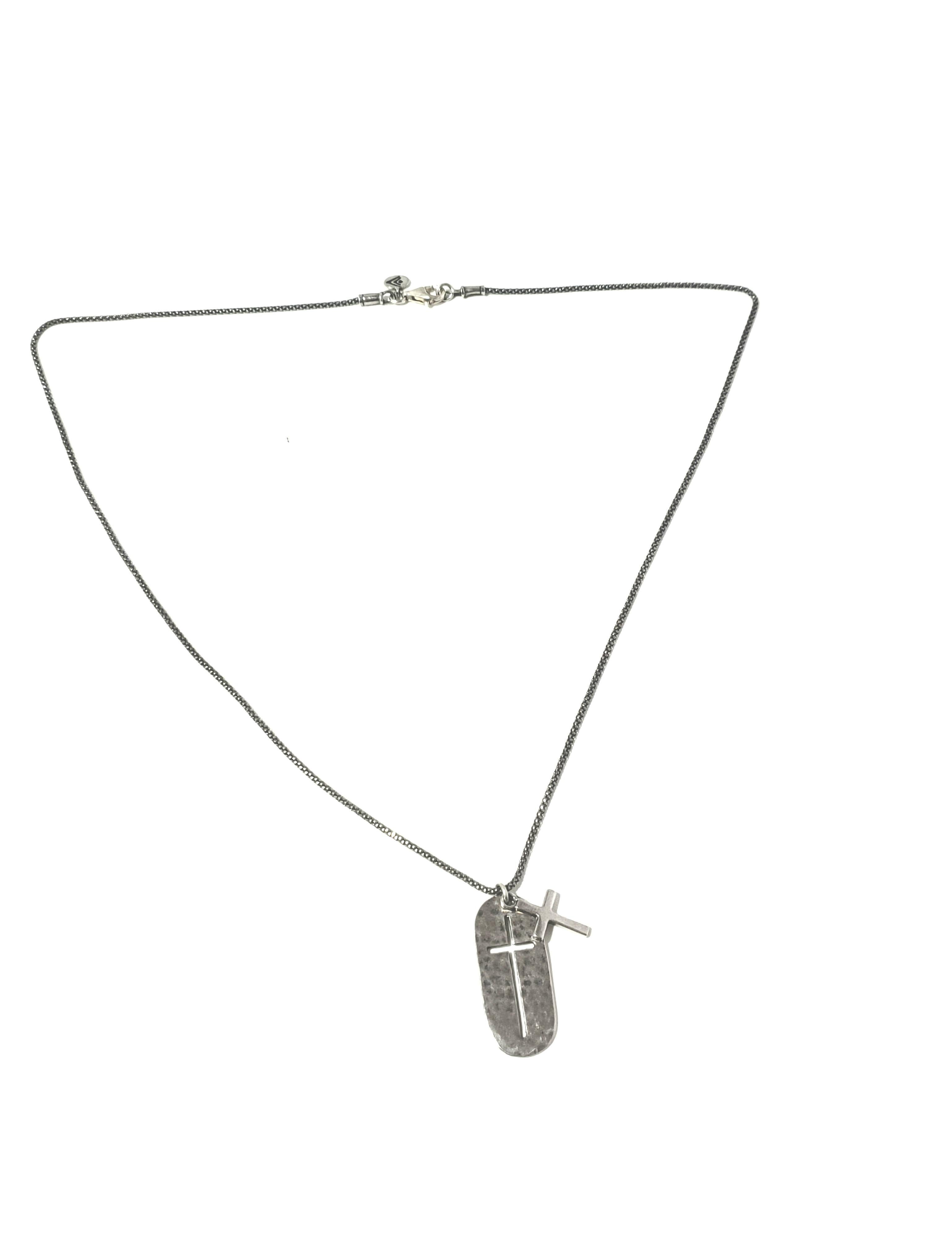 Silpada Sterling Silver Hammered Dog Tag Cross Necklace

Featured is a Silpada oxidized .925 sterling silver cross dog tag style necklace. Cutout cross pendant with a smaller cross charm in front.

Measurements:     Necklace measures  22 inches. 