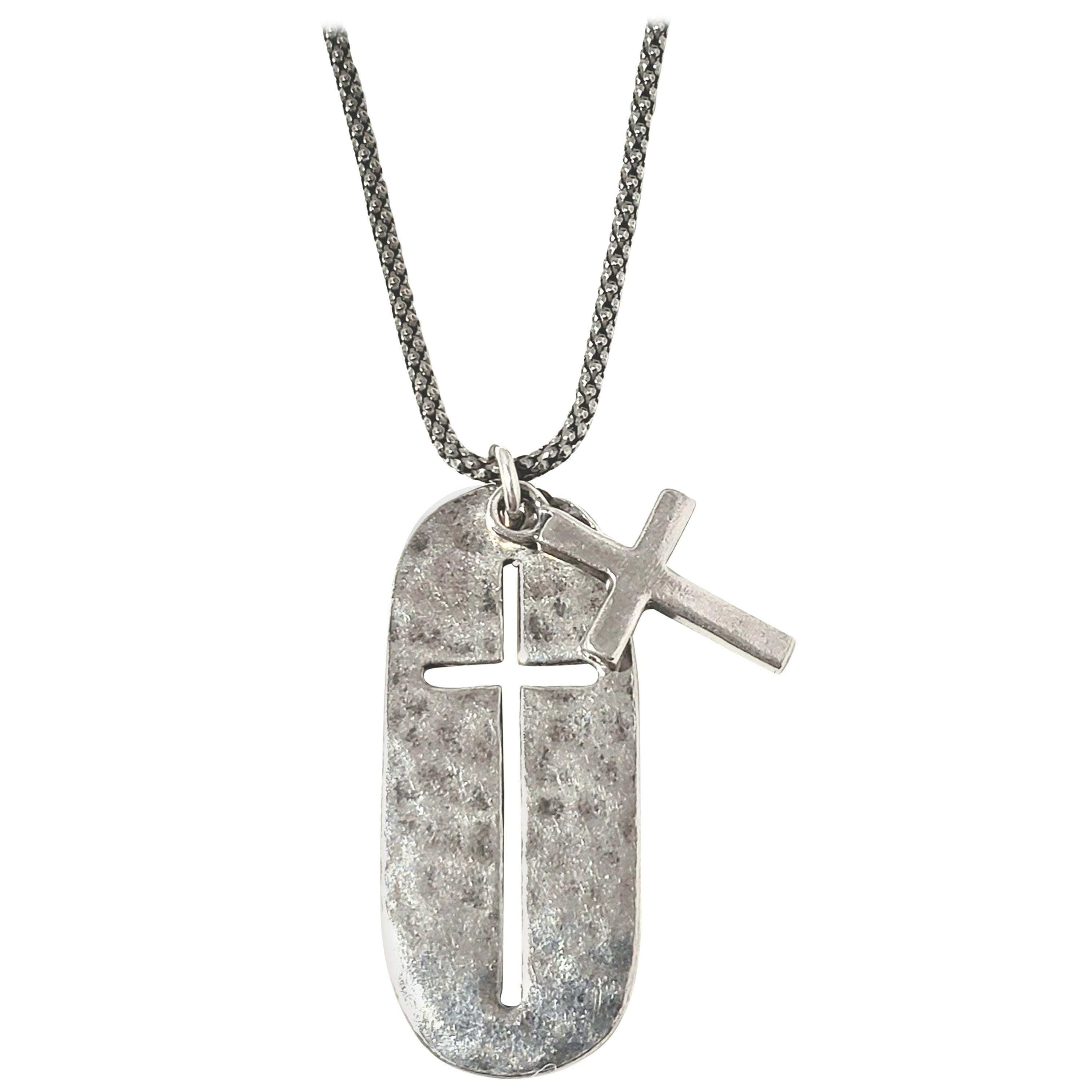 Silver Dog Tag 26 Necklace with Hammer Finish