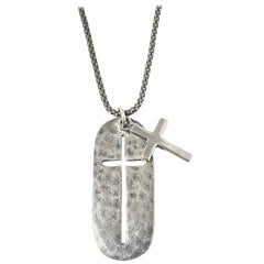 Silpada Sterling Silver Hammered Dog Tag Cross Necklace