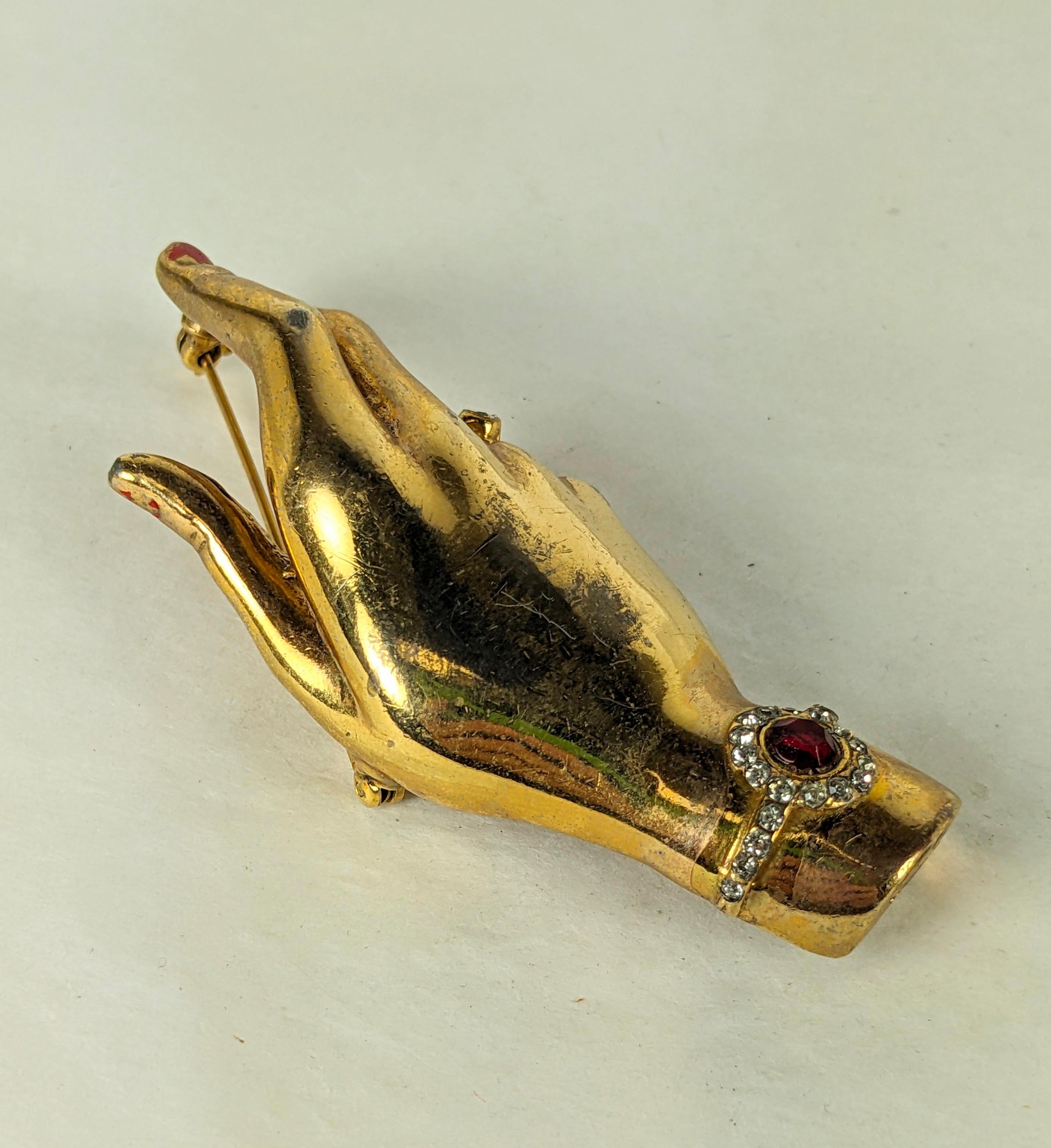 Silson Art Deco Gilt Corsage Hand Brooch In Good Condition For Sale In New York, NY