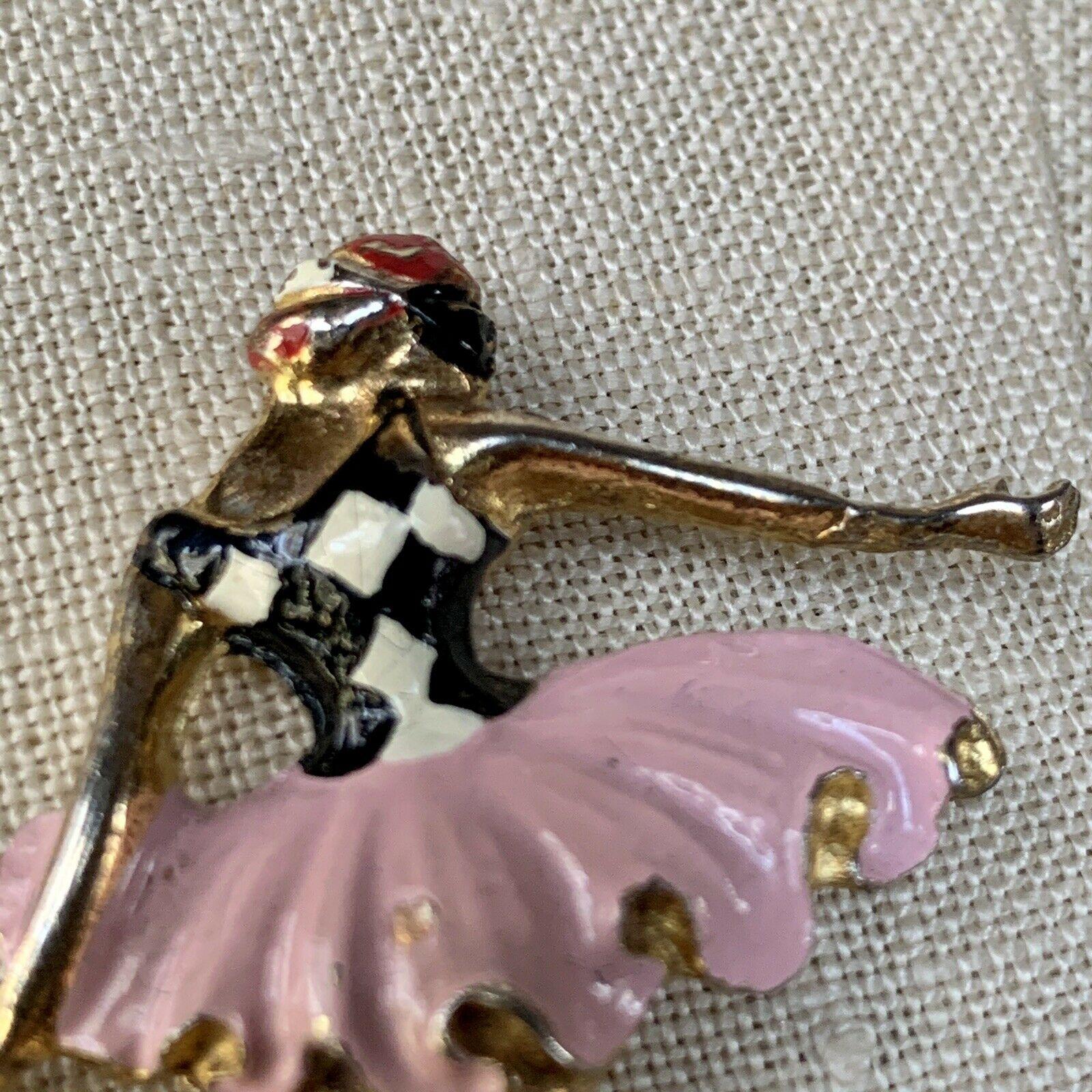 Women's or Men's SILSON Gold Enamel Pair of Harlequin Columbine Masked Ballet Dancers Pins