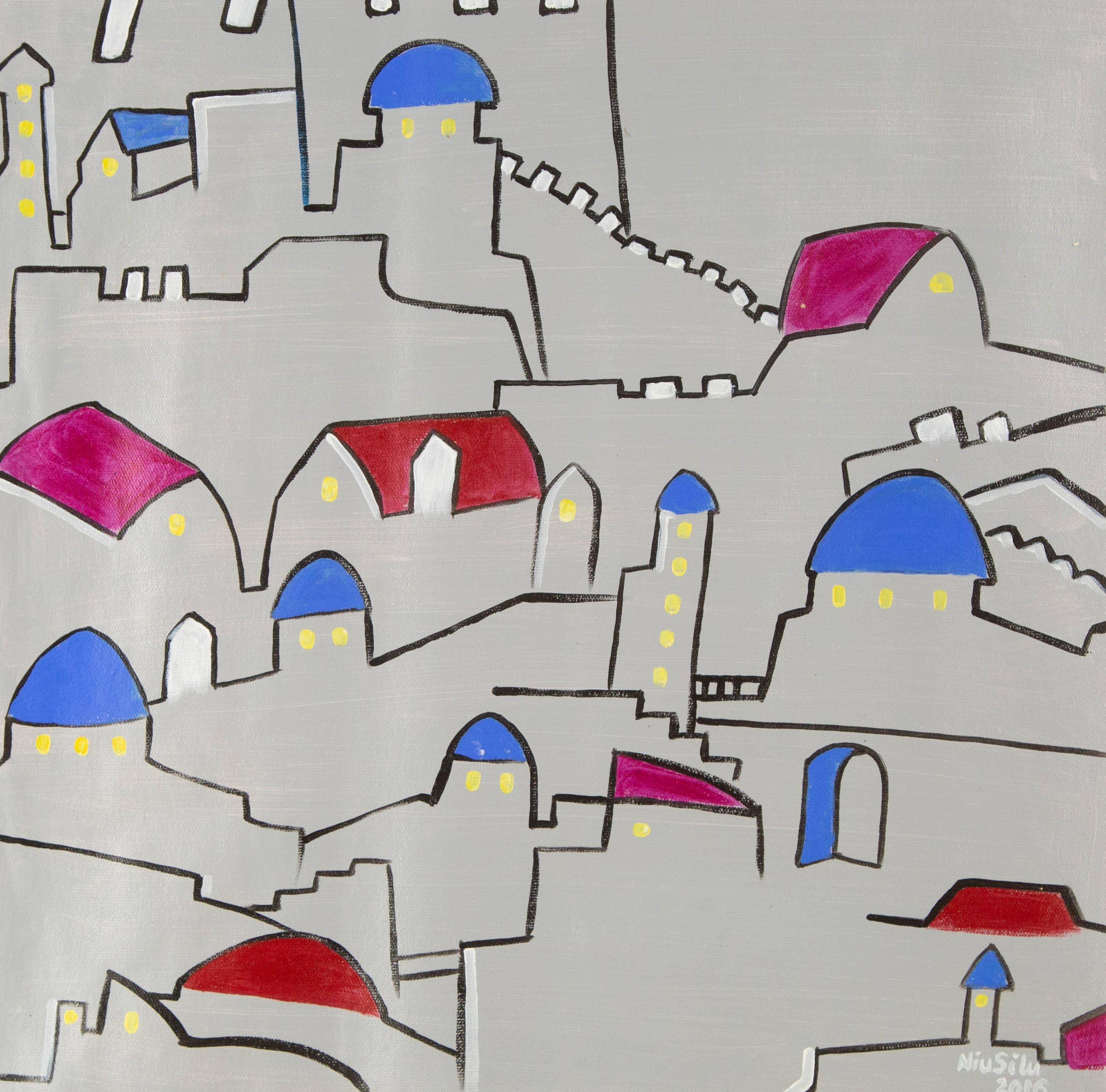  Titre : La ville des chalets
 Médium : Huile sur toile
 Taille : 19.25 x 19.5 pouces
 Cadre : Options d'encadrement disponibles !
 Condit : Le tableau semble être en excellent état.
 Note : Cette peinture n'est pas étirée, elle est expédiée roulée