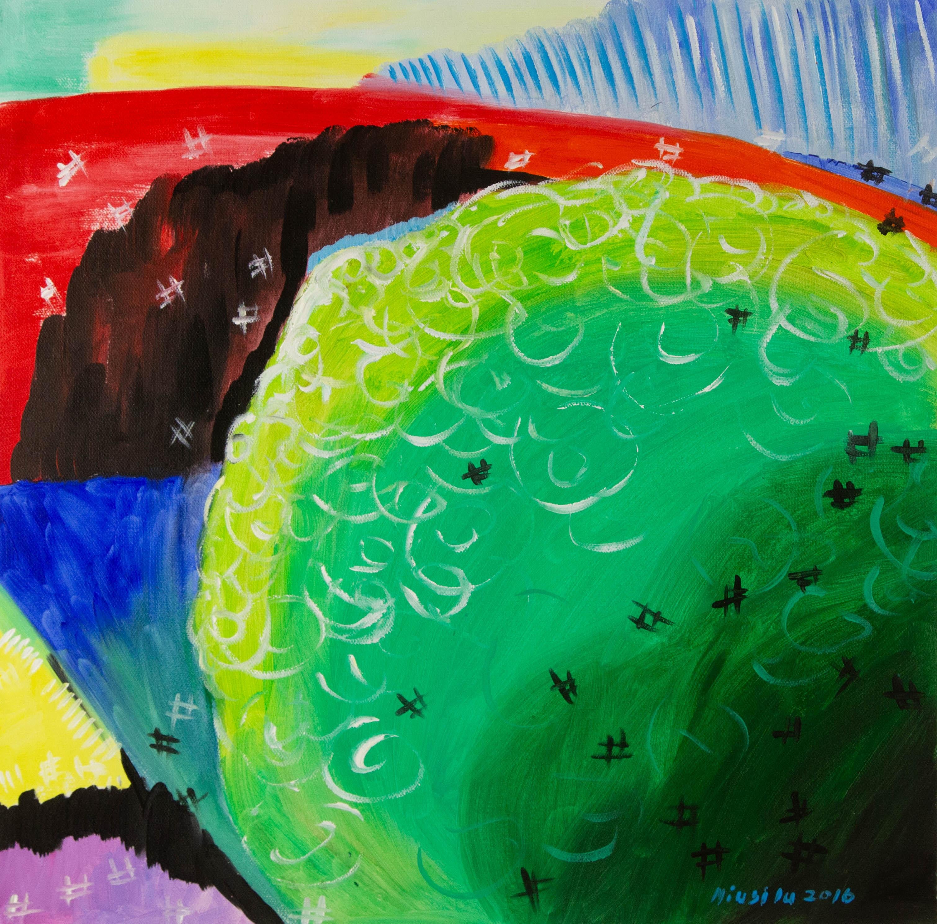 Silu Niu Abstract Original Oil On Canvas "Grass is Greener"