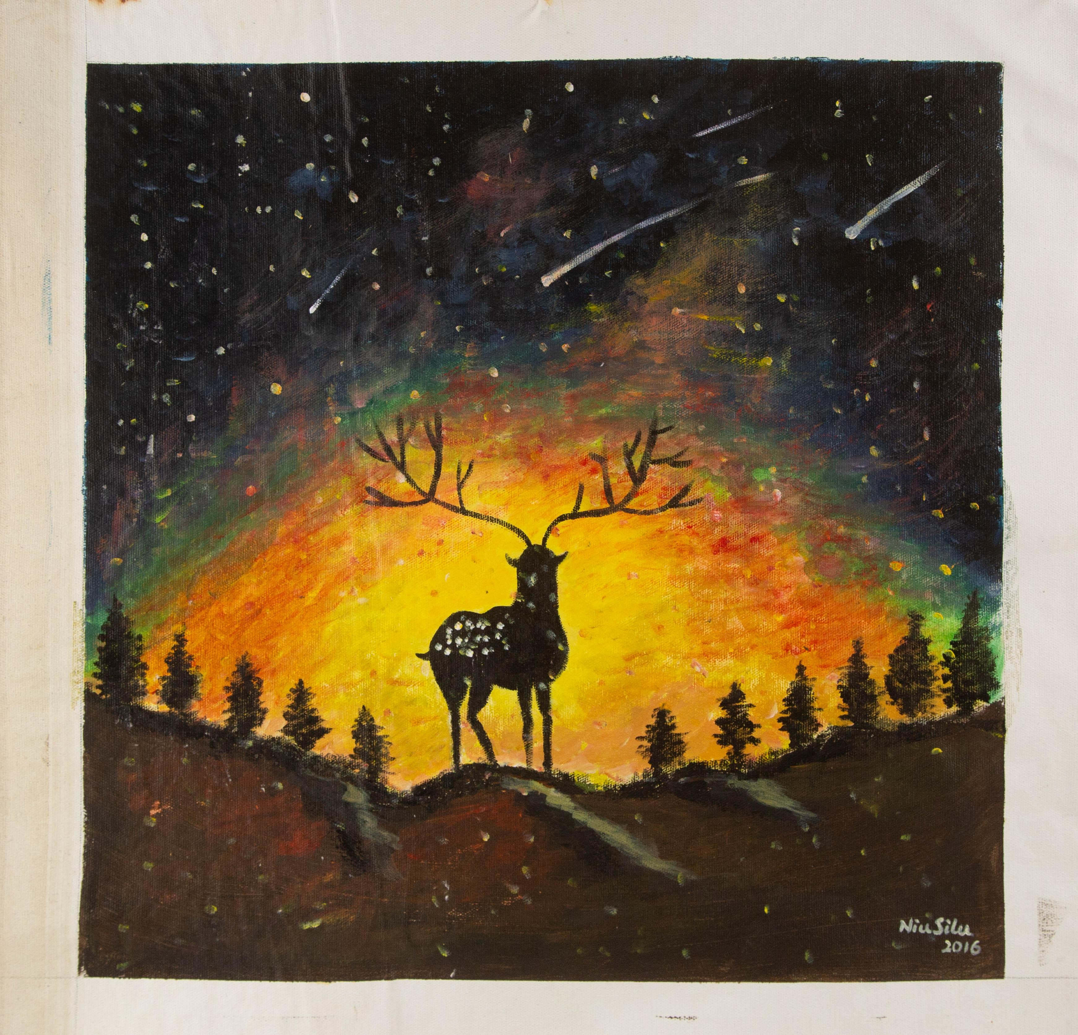 Silu Niu Animal Original Acrylic On Canvas 