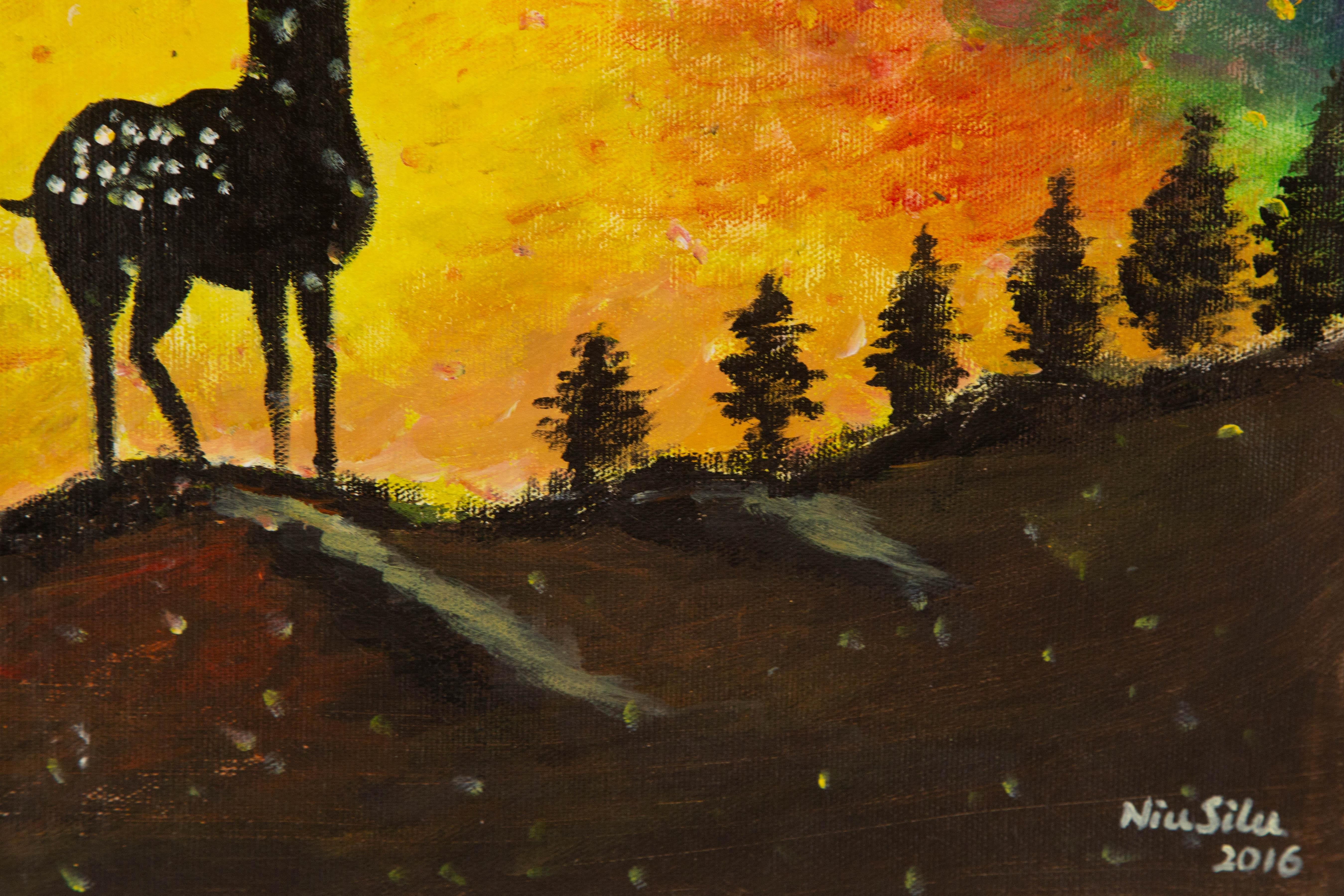 Silu Niu Animal Original Acrylic On Canvas 