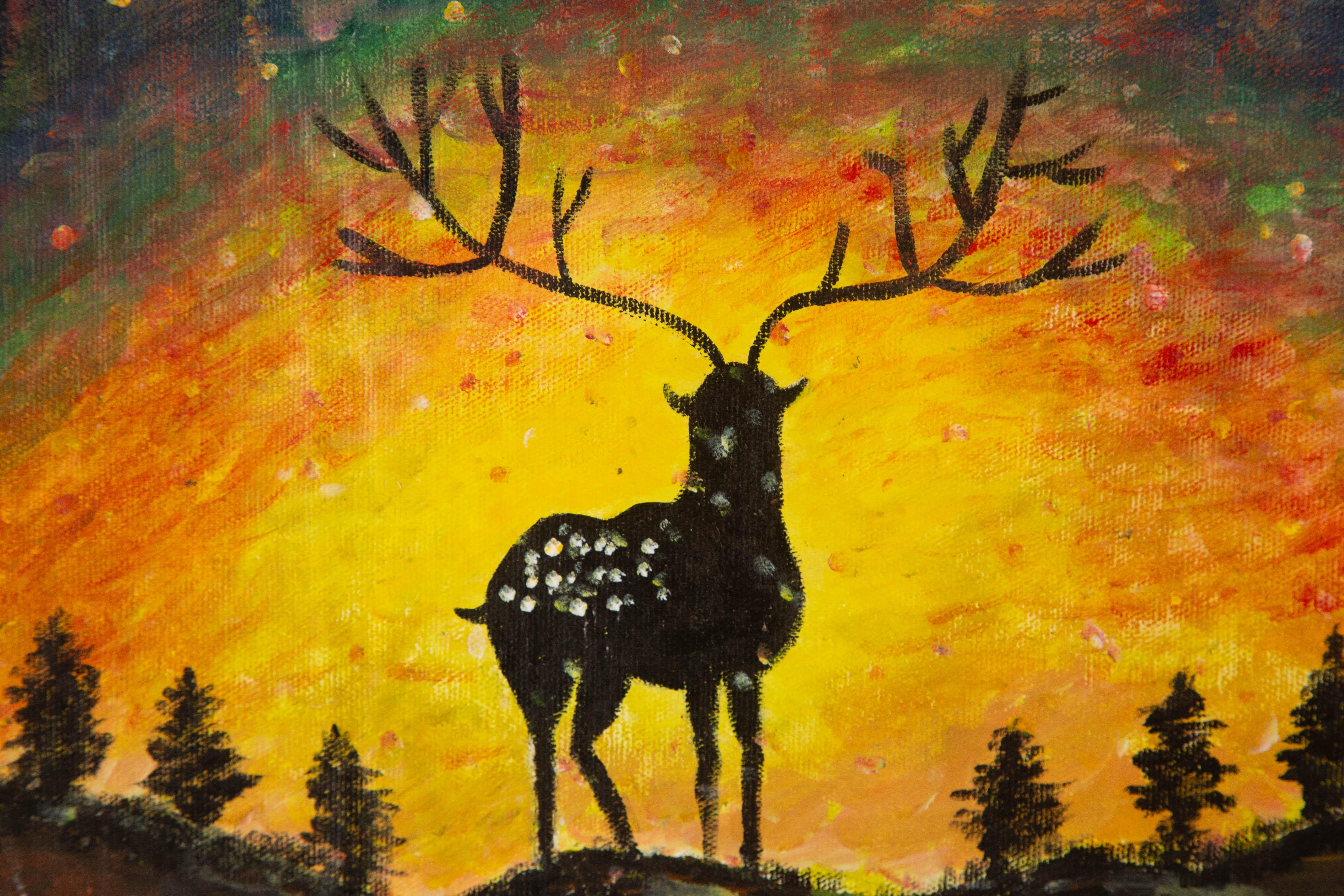 Silu Niu Animal Original Acrylic On Canvas 