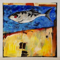 Silu Niu Tier Original-Acryl auf Leinwand "Fisch - Blau"