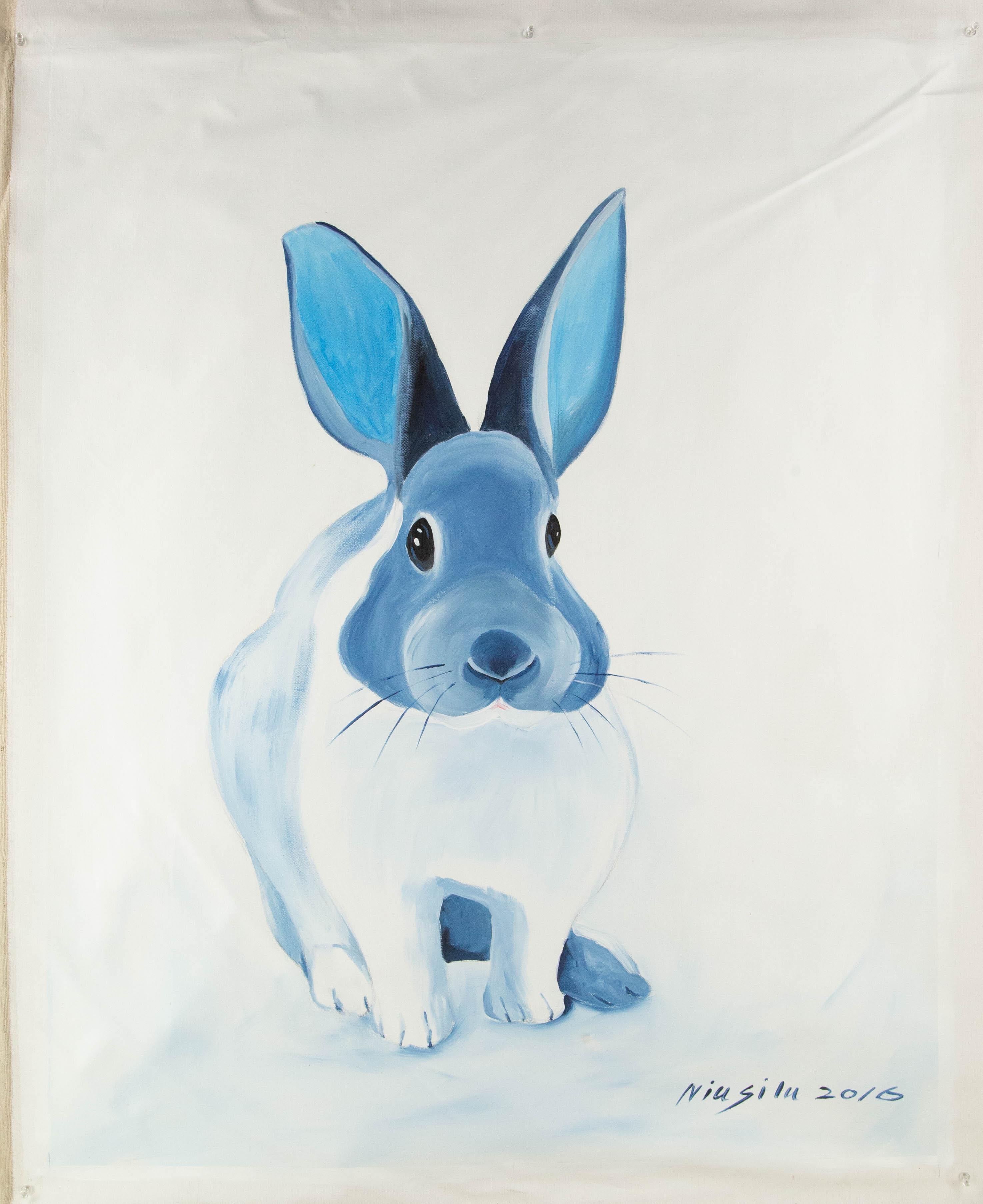 Silu Niu Tier Original Acryl auf Leinwand „Waitting - Blue“ im Angebot 6