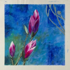 Silu Niu Floral Original Acrylique sur Toile "Pink Blossoms" (fleurs roses)