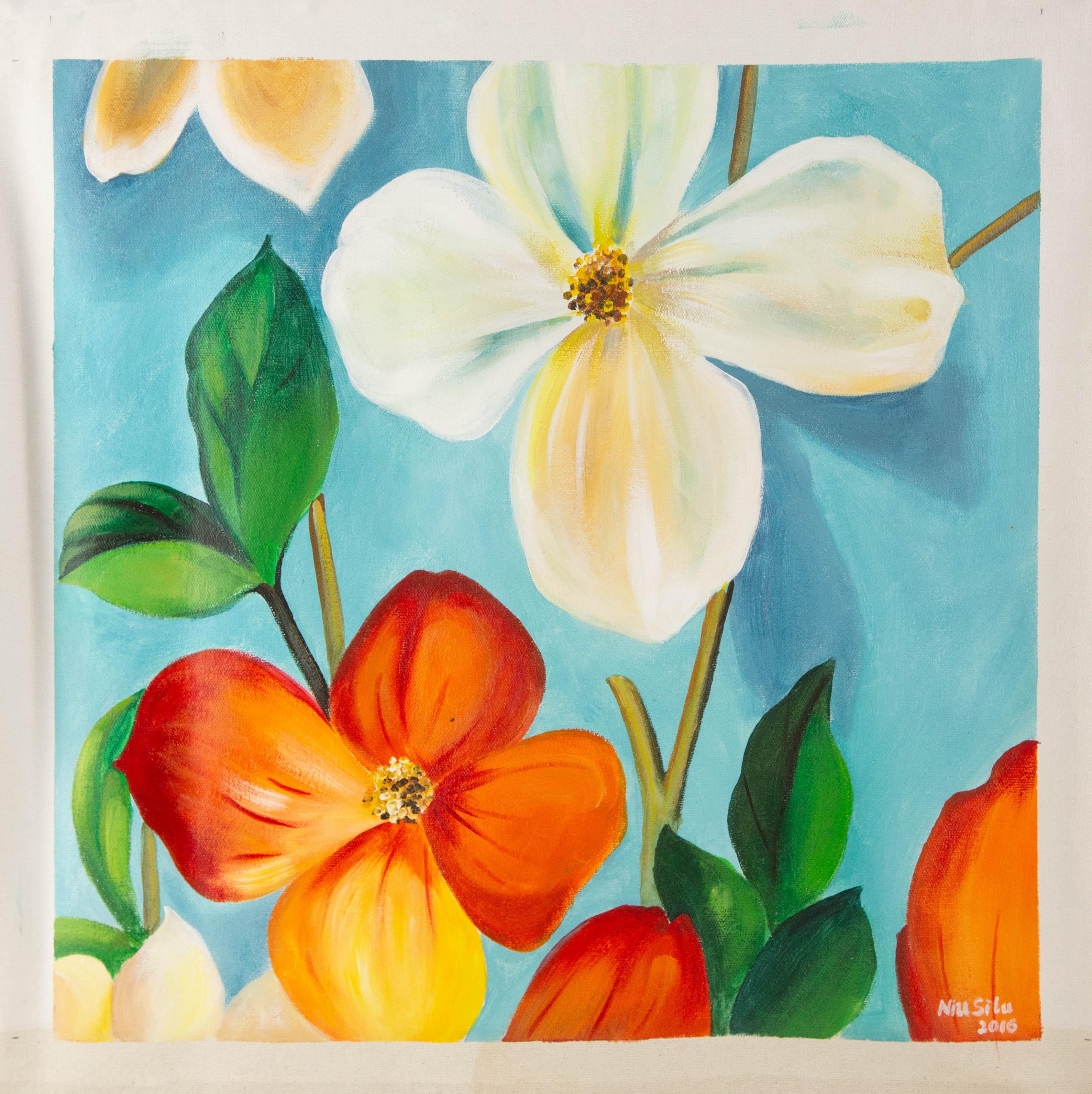 Silu Niu Floral Óleo original sobre lienzo 