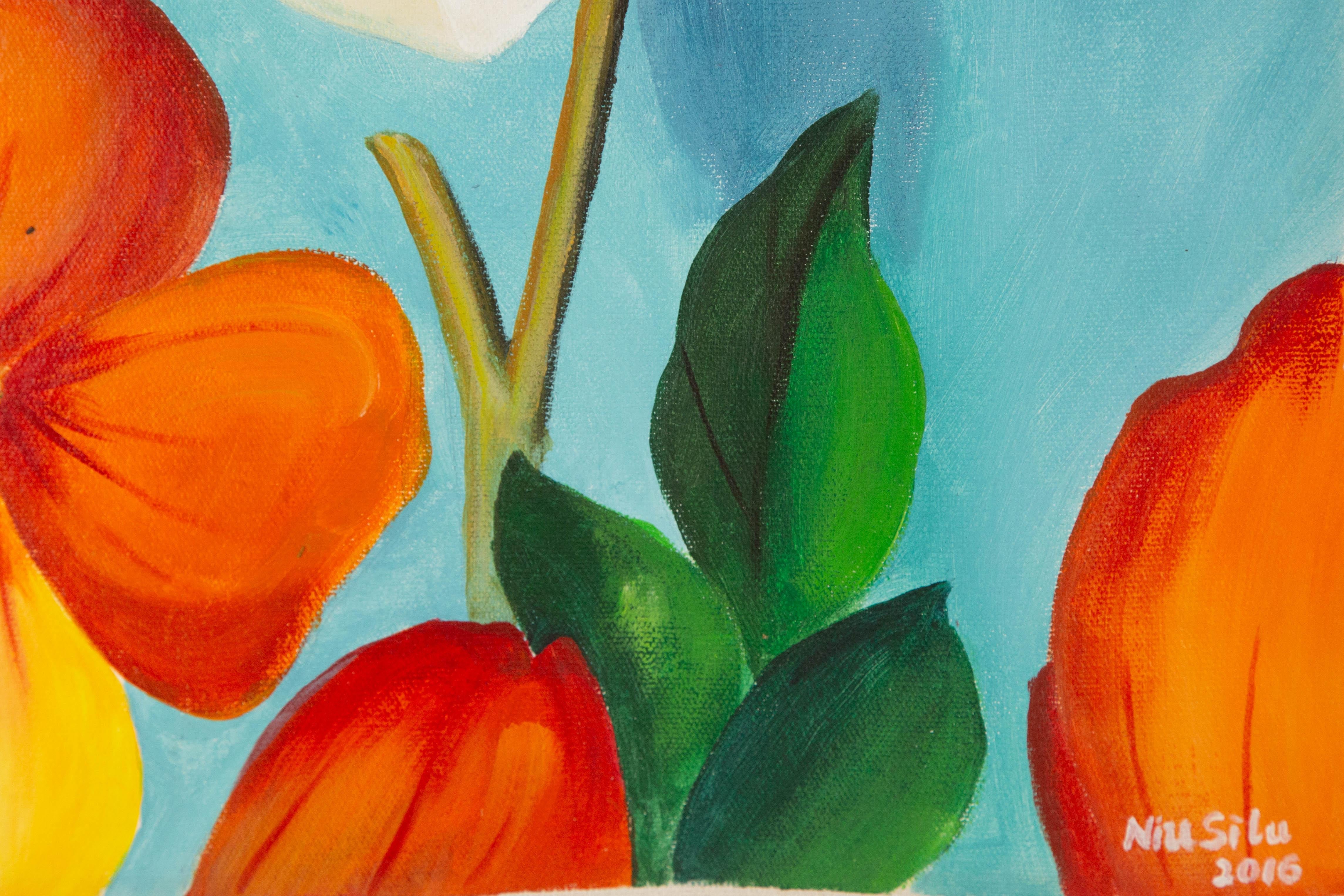Silu Niu Floral Óleo original sobre lienzo 
