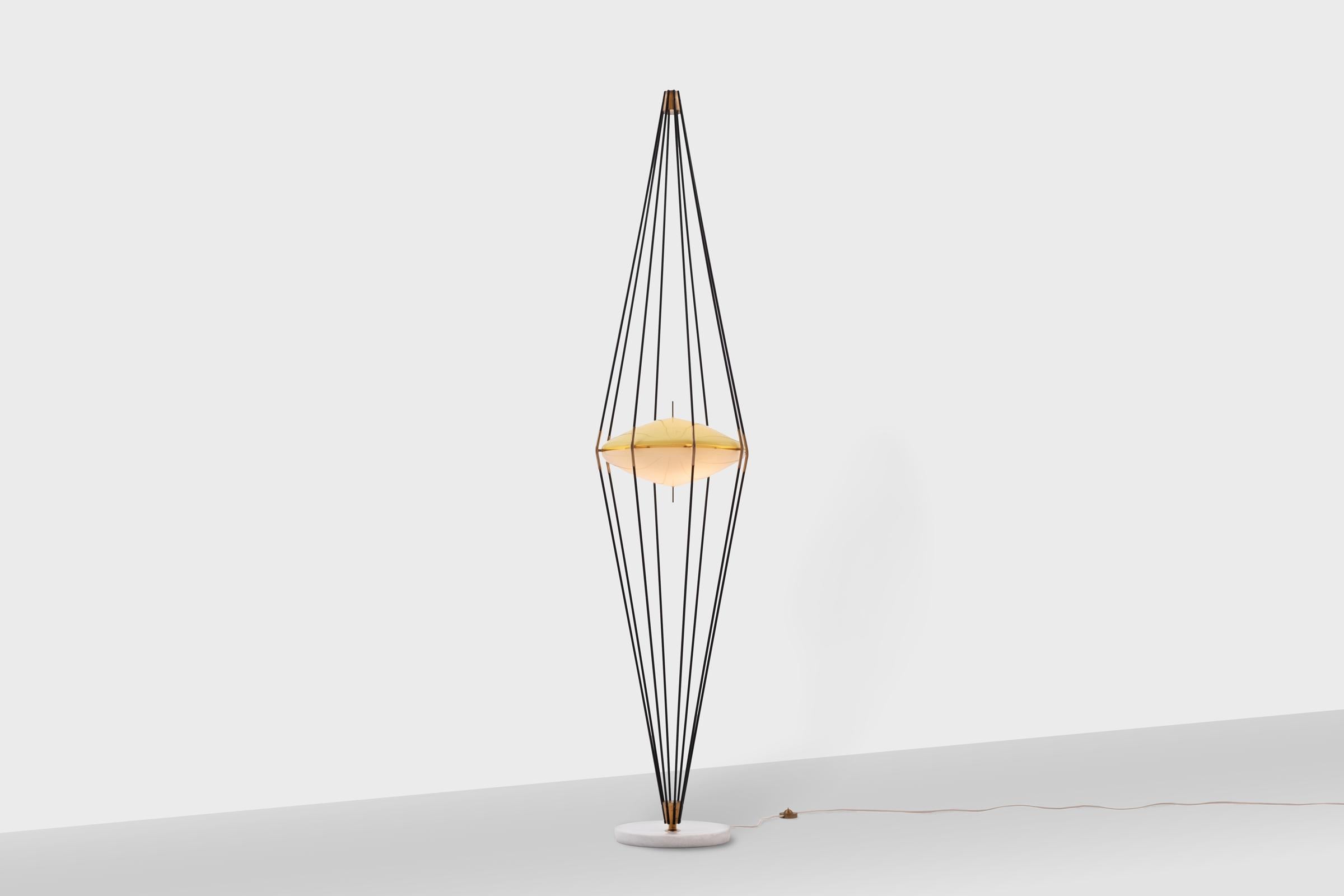 Exclusive Floor lamp Model no. 12628 'Siluro' by Angelo Lelli for Arredoluce, Italy 1957. Stunning design with beautiful refined details of the highest quality. The design has a certain rising energy in it, seems every detail wanted to lift of the