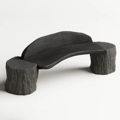 Silva Bench in Basalt Stone & Black Stained, Burned Walnut by Andres Monnier