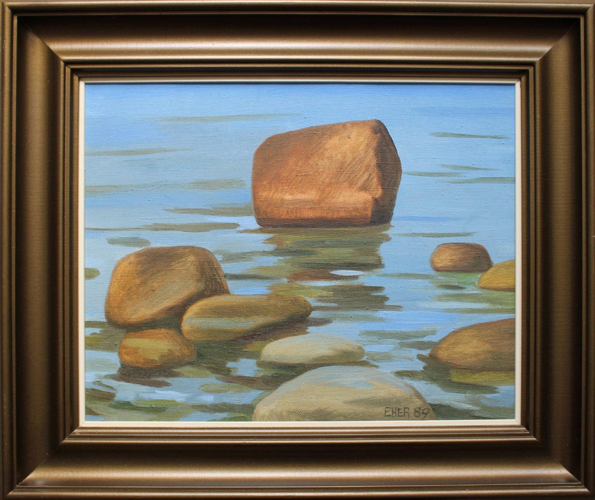 Stones, Öl, Leinwand, mit Rahmen 66x56cm – Painting von Silva Eher