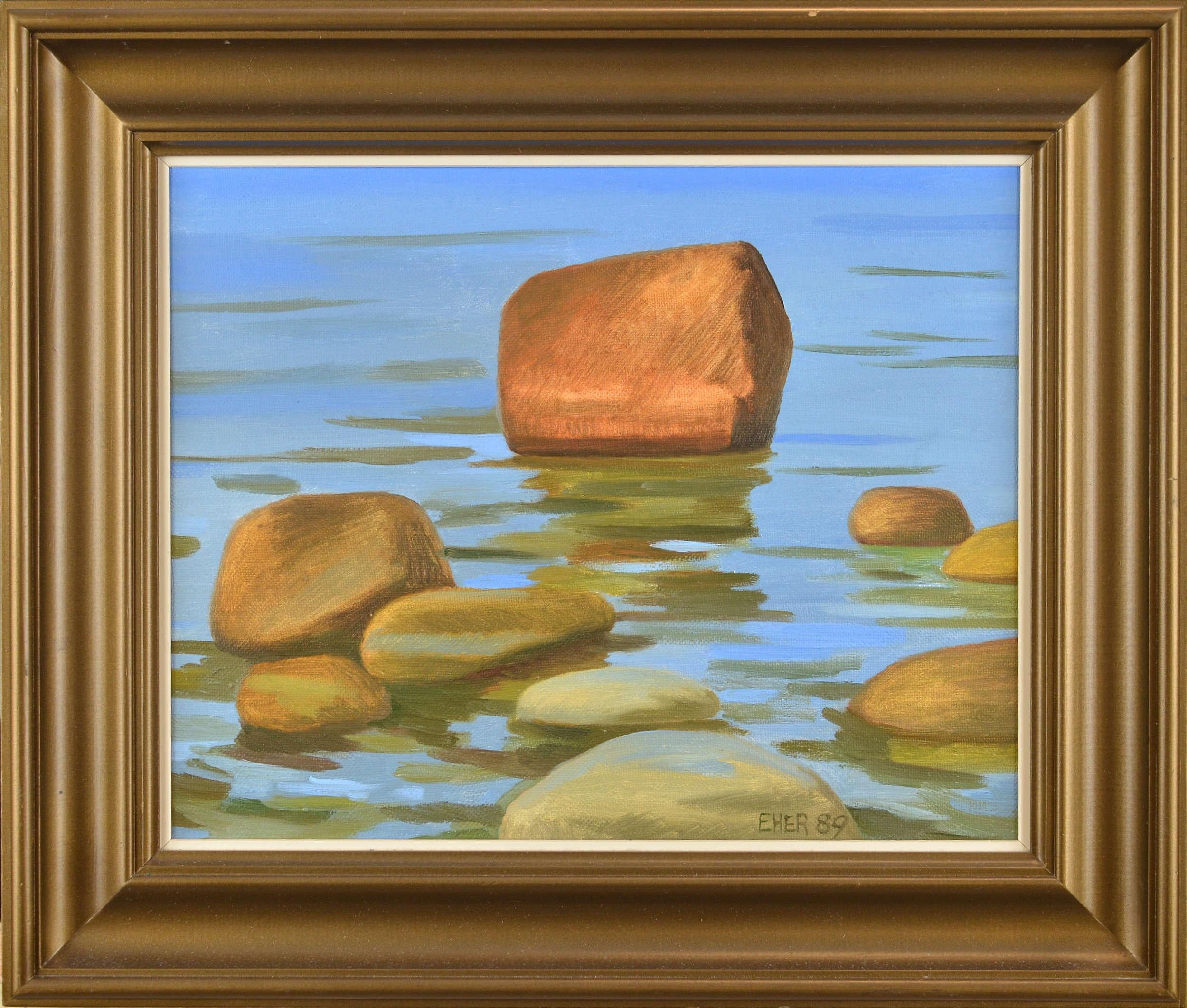 Stones, oil, canvas, with frame 66x56cm - Painting by Silva Eher