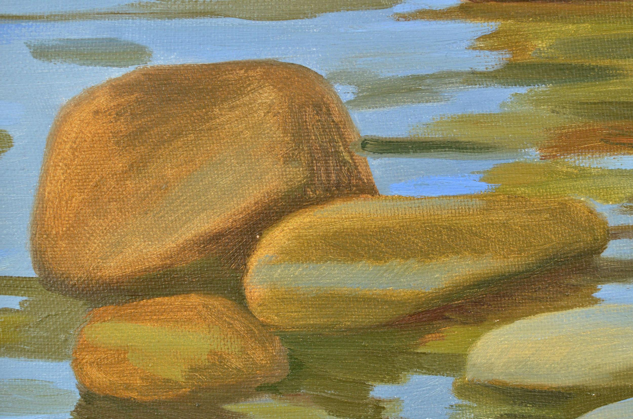 Stones, oil, canvas, with frame 66x56cm - Realist Painting by Silva Eher