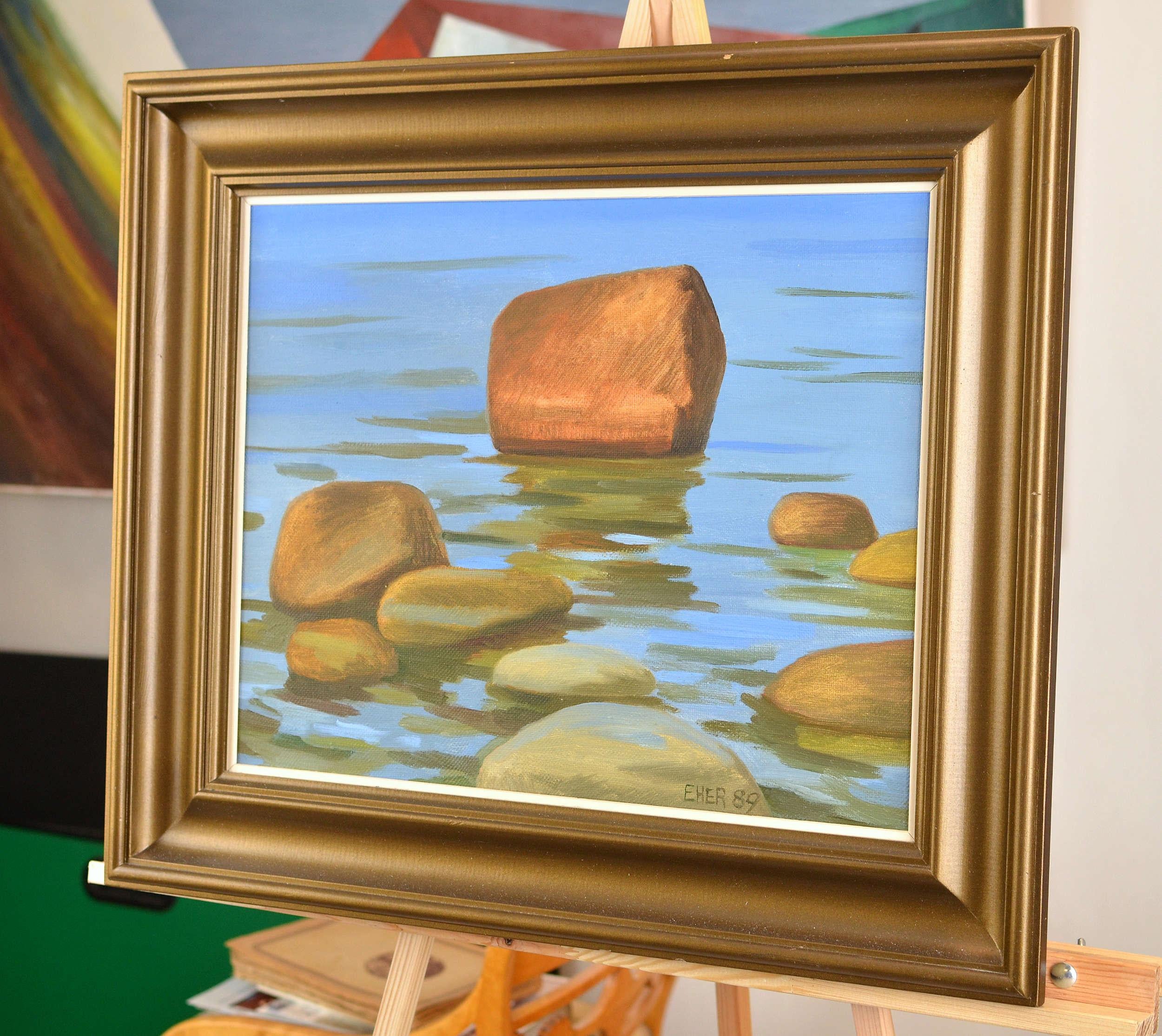 Stones, oil, canvas, with frame 66x56cm For Sale 3