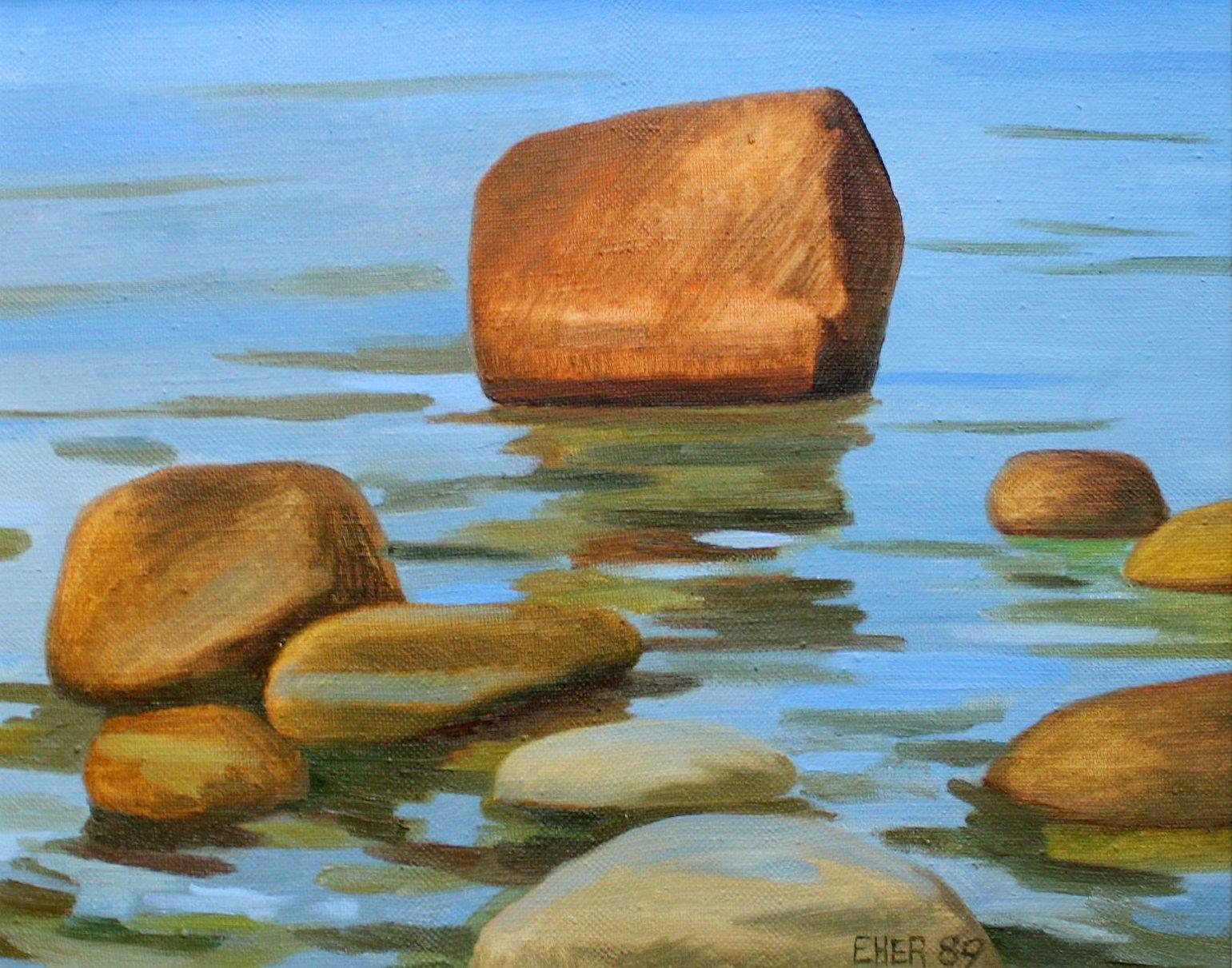 Silva Eher Landscape Painting – Stones, Öl, Leinwand, mit Rahmen 66x56cm