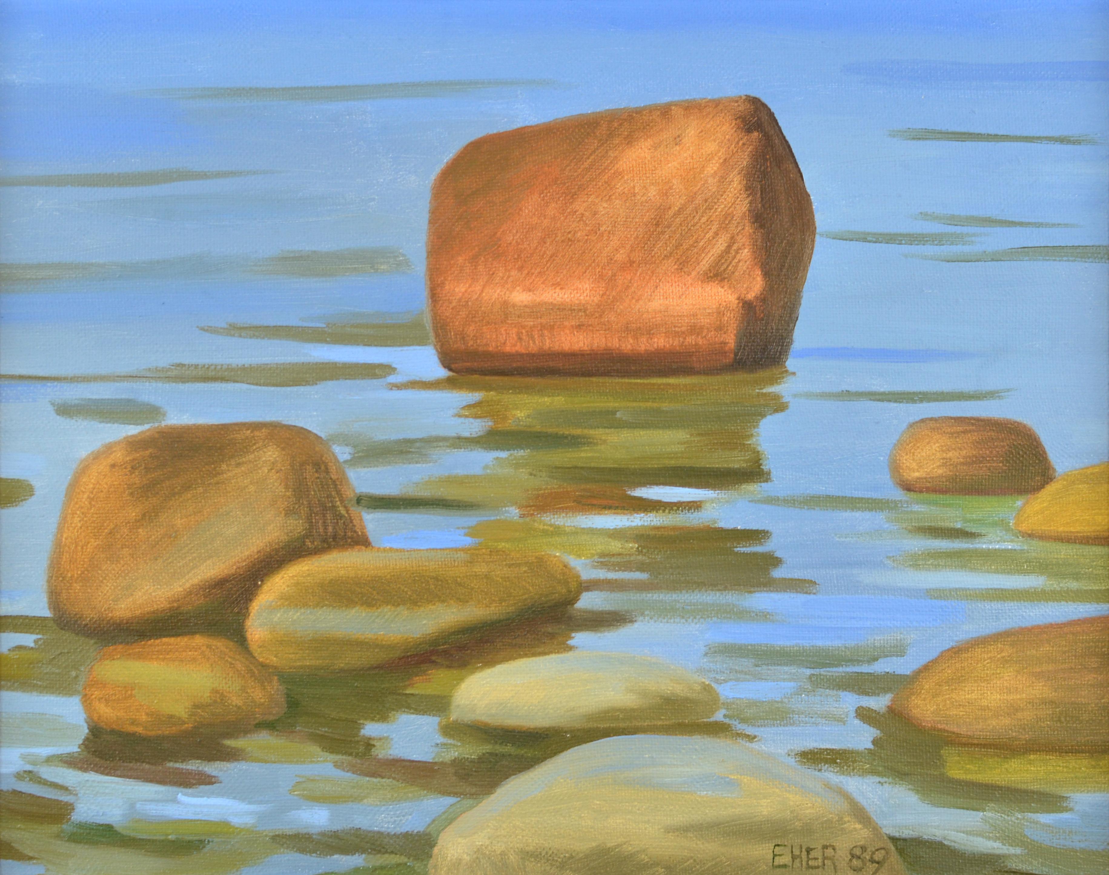 Silva Eher Landscape Painting - Stones, oil, canvas, with frame 66x56cm