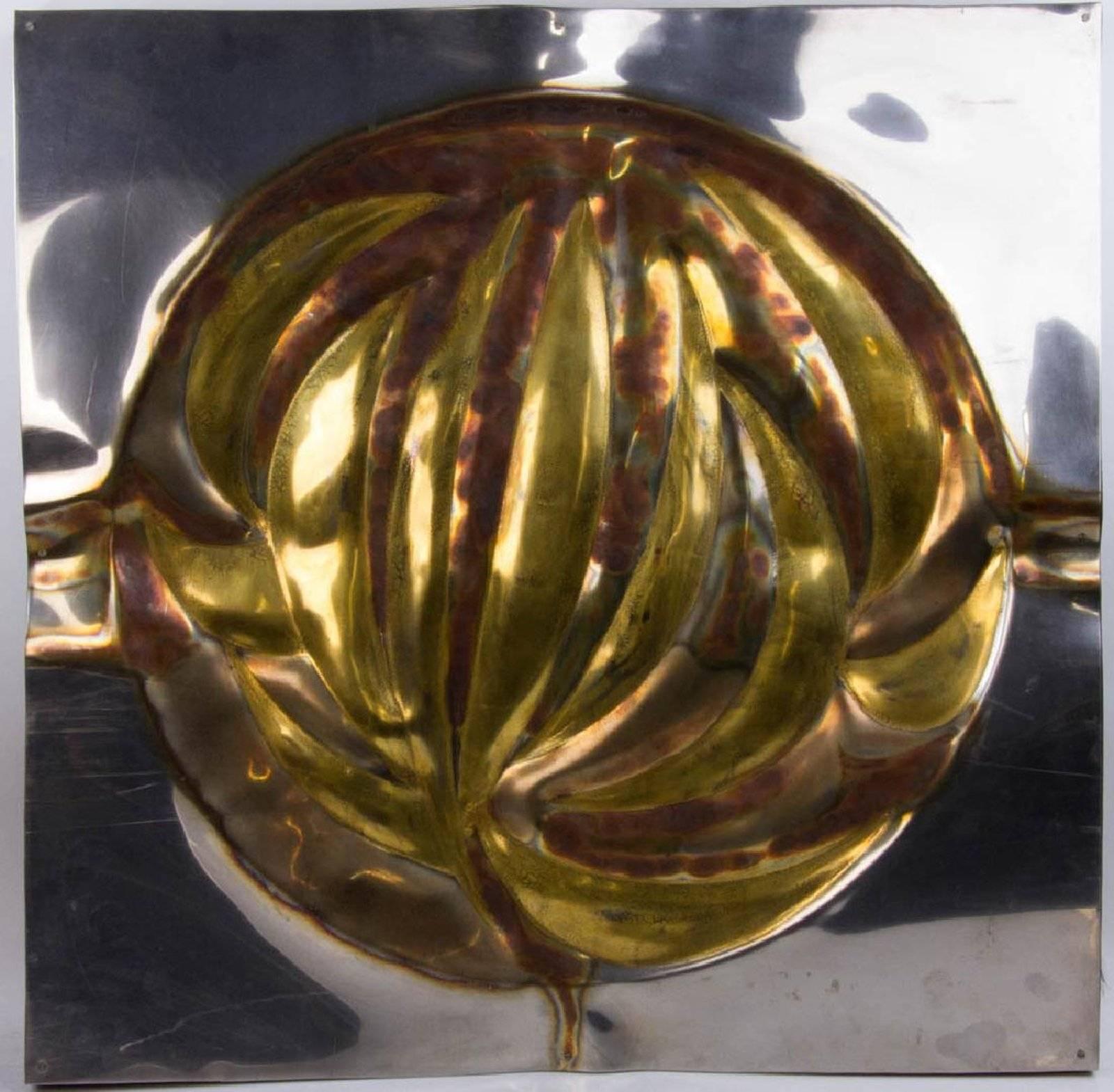 Italian Silvana Cenci Signed Mid Century Modern Steel Gold Explosion Sculpture 