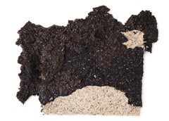 Abstract Landscape Collage Handmade Paper, Black and Natural Tones Relief Art