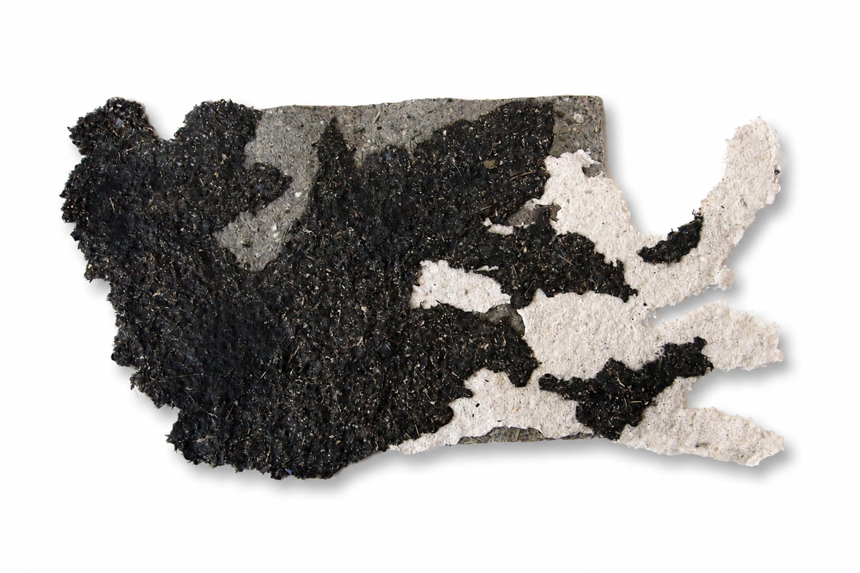 Abstract Landscape in Handmade Paper Collage, Organic Black and Natural Fibers - Art by Silvana Ilieva