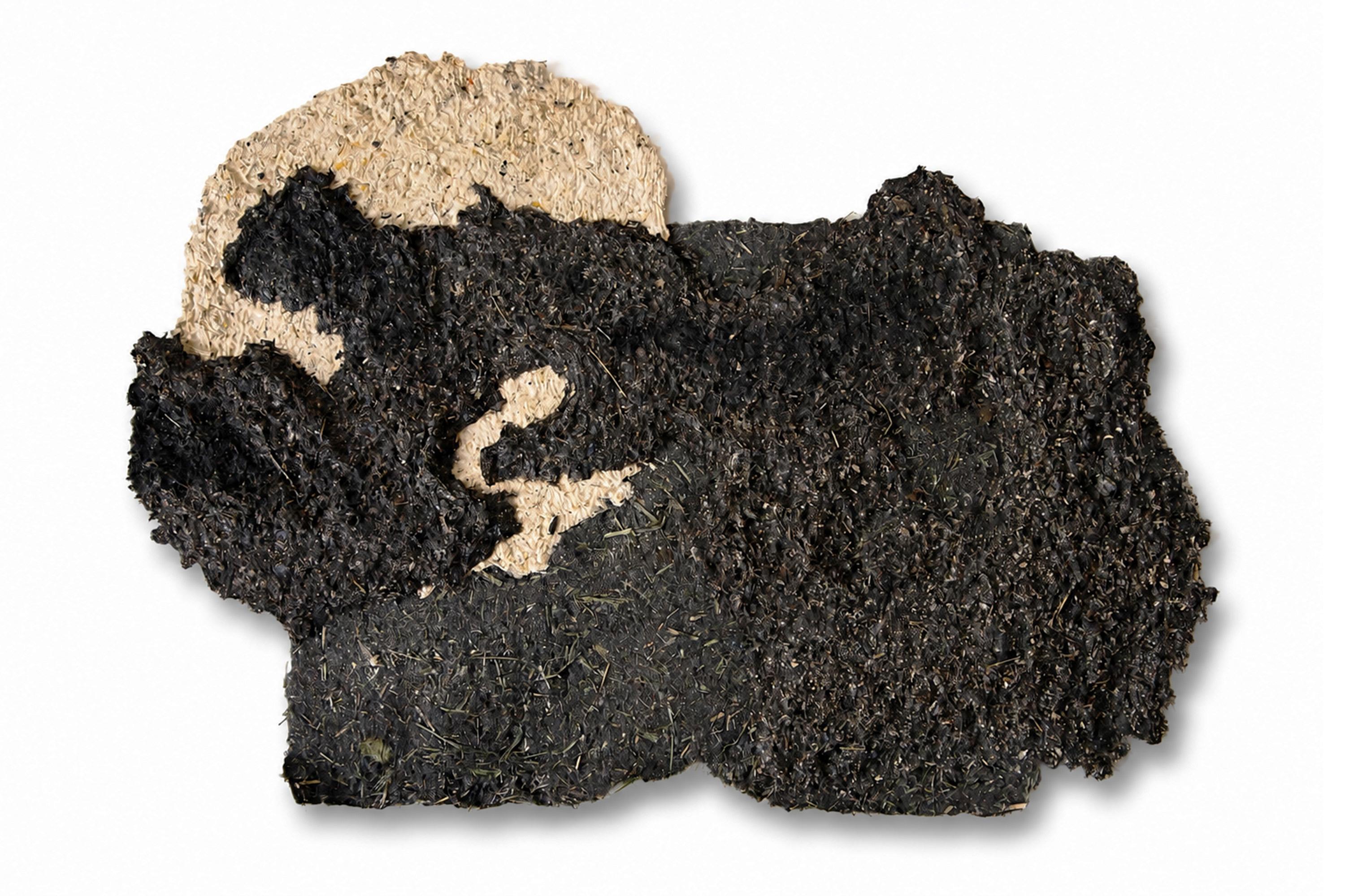 Abstract Organic Night Landscape in Handmade Paper, Black Earth Tones Relief